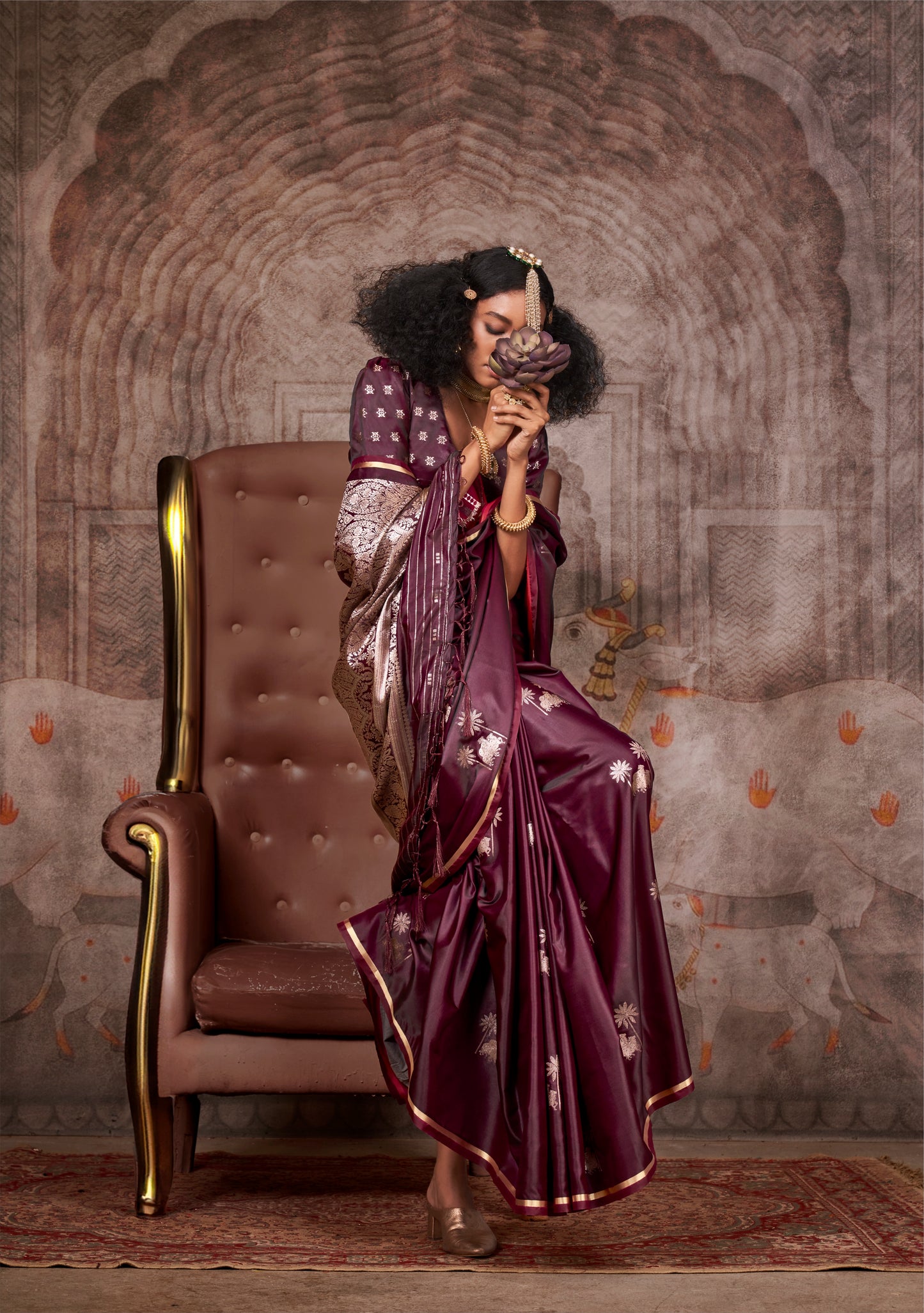 Nayantara Maroon Pichwai Satin Silk Saree