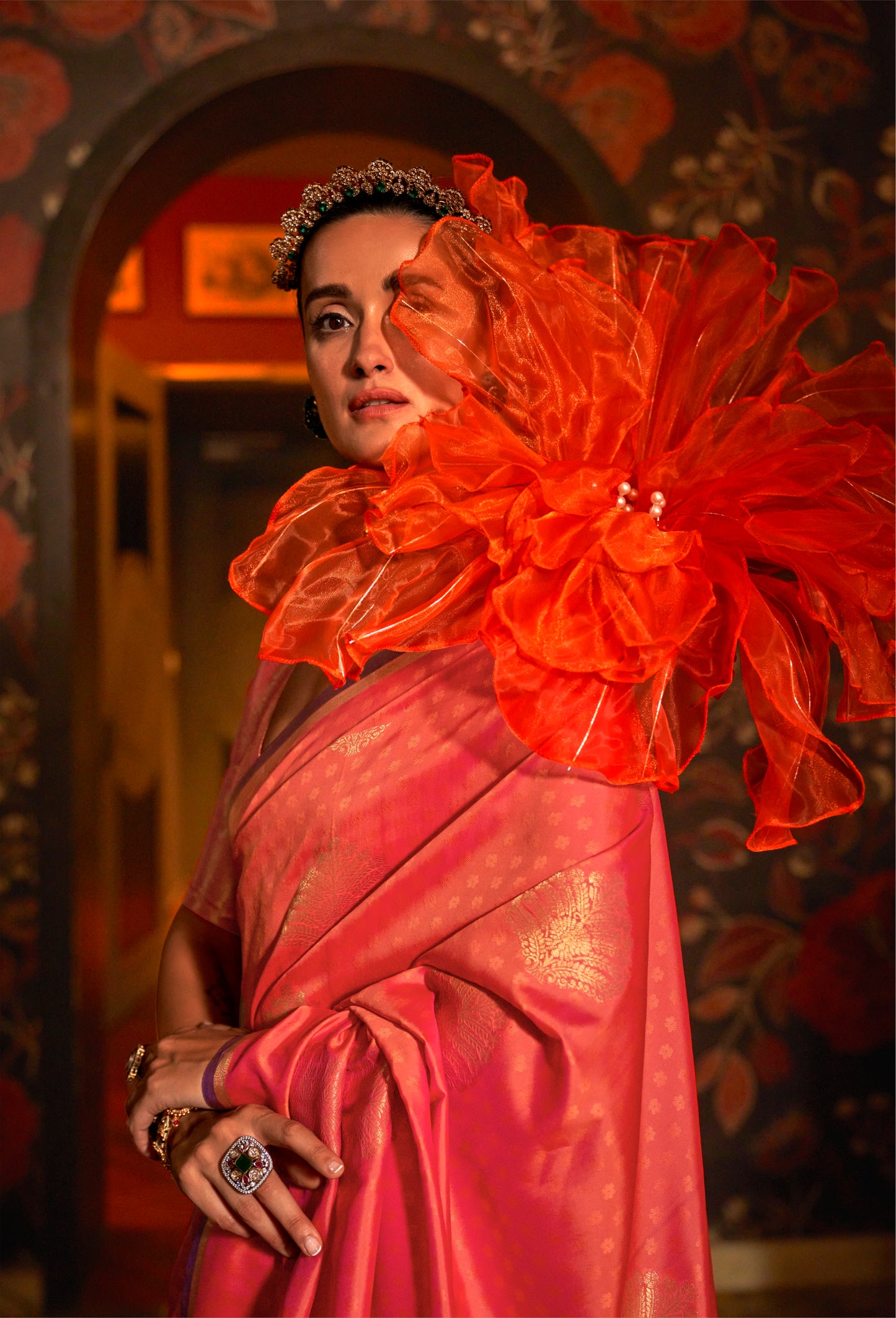 Ishani Orange Silk Saree