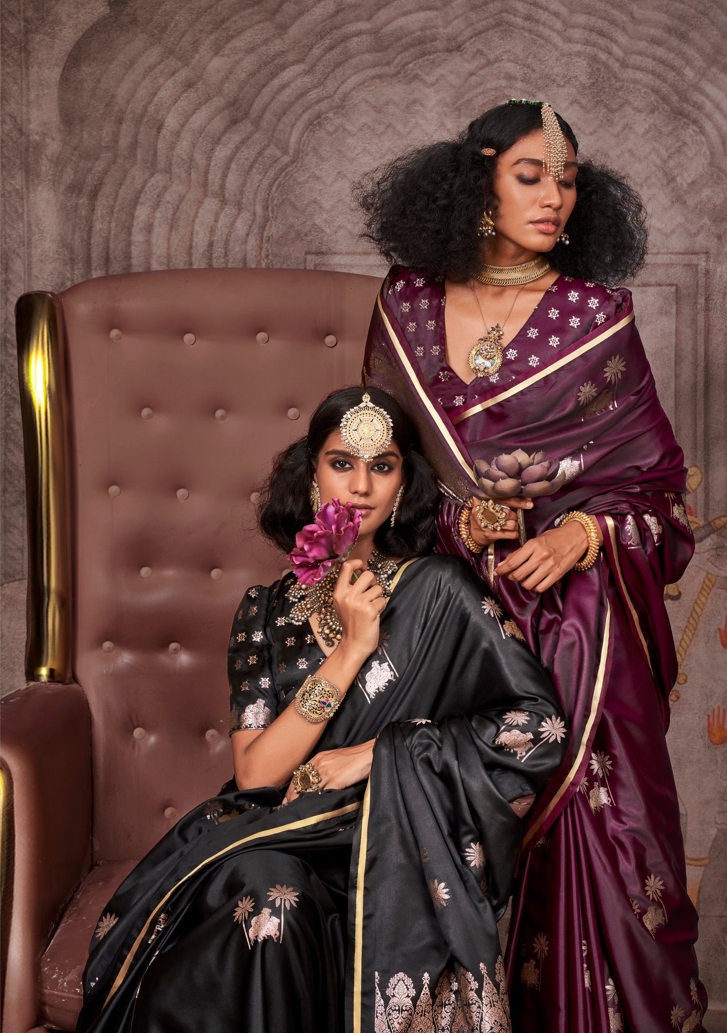 Nayantara Maroon Pichwai Satin Silk Saree