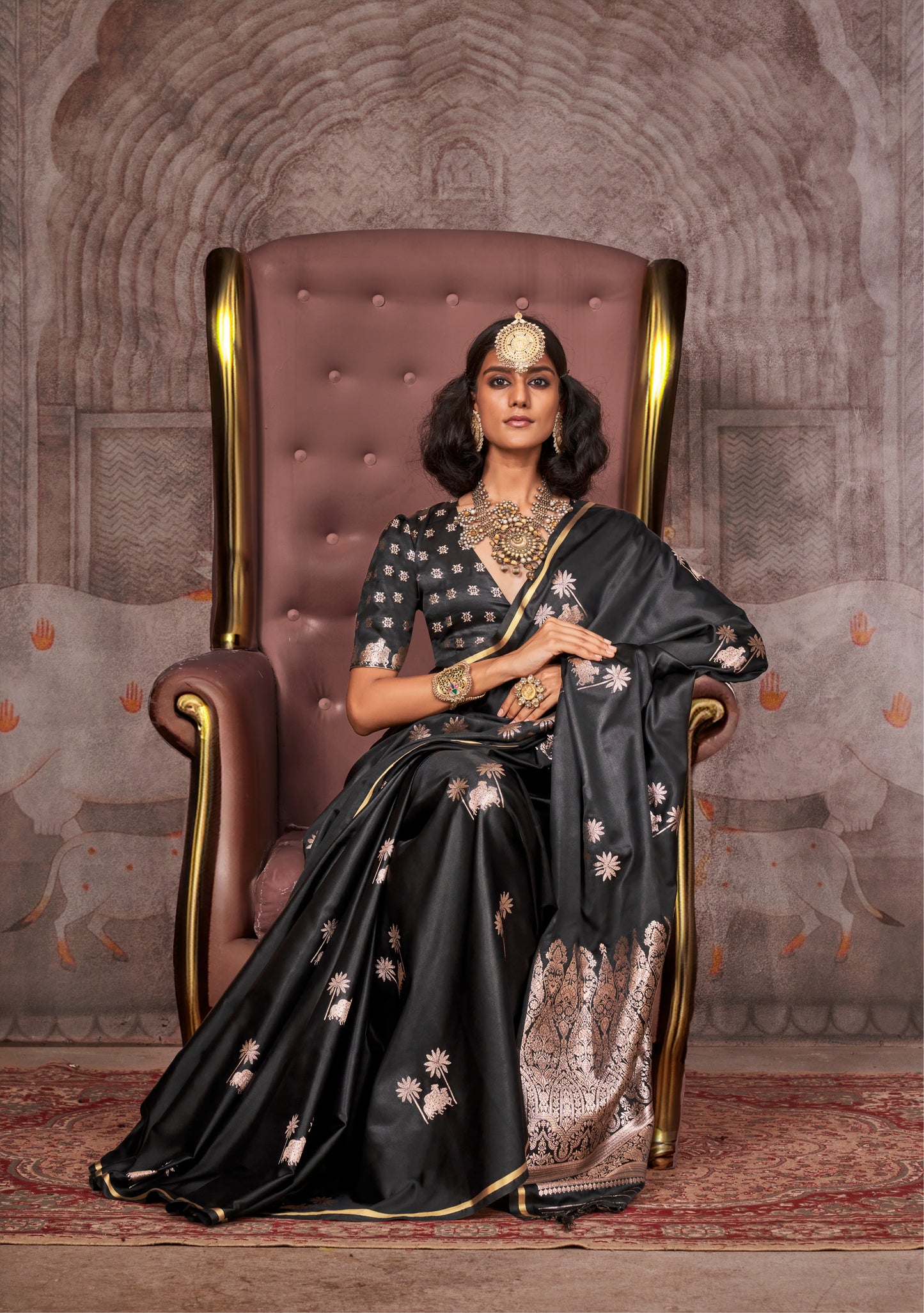 Nayantara Black Pichwai Satin Silk Saree