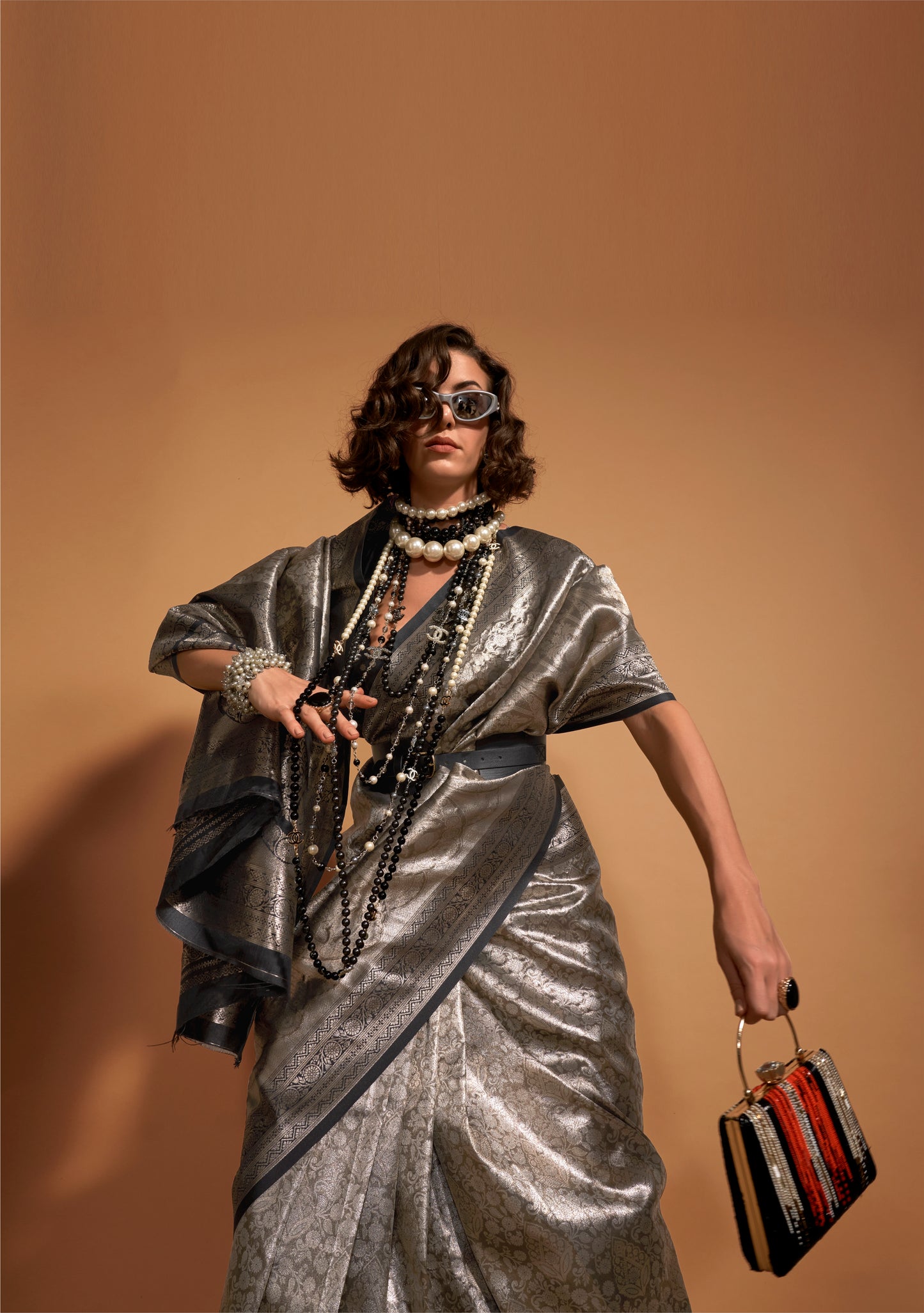 Vanya Black & Bronze Kanjivaram Silk Saree