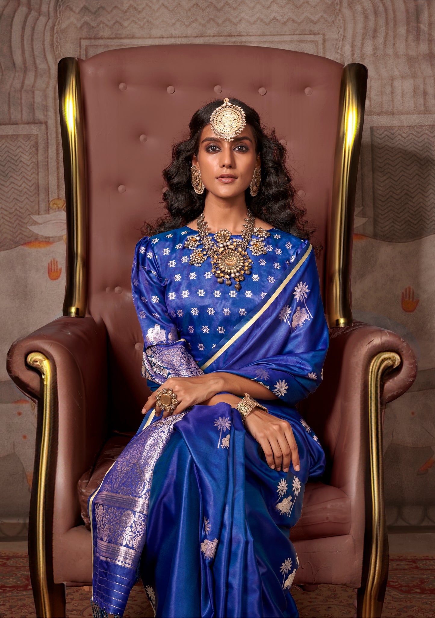 Nayantara Navy Blue Pichwai Satin Silk Saree