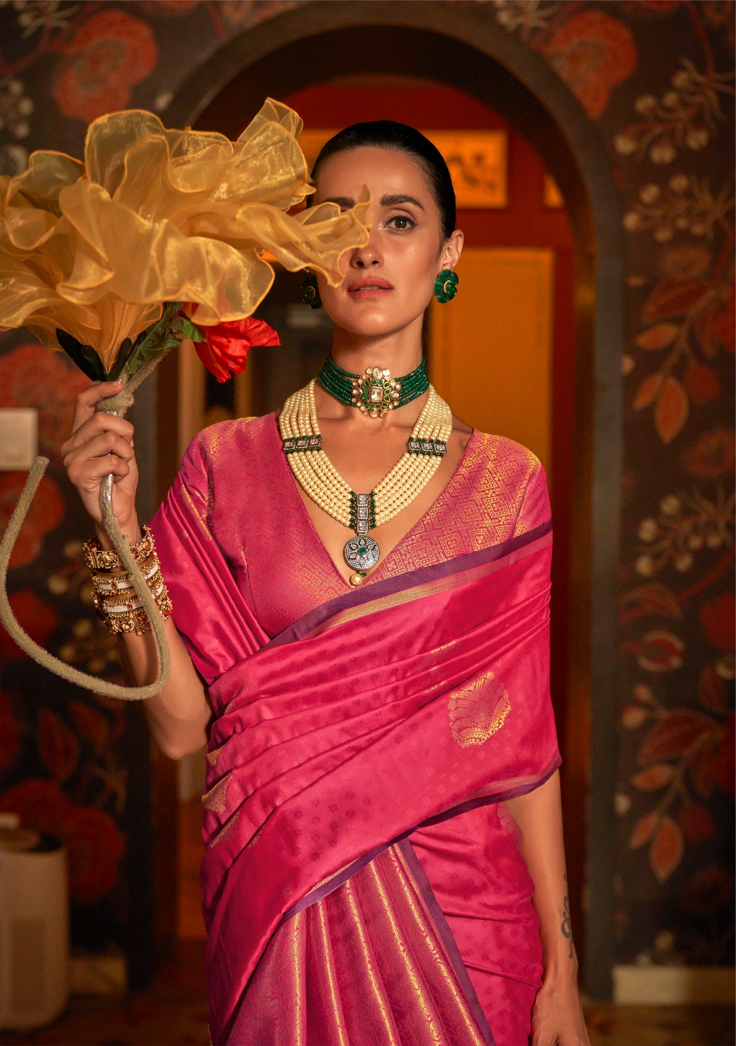Ishani Pink Silk Saree