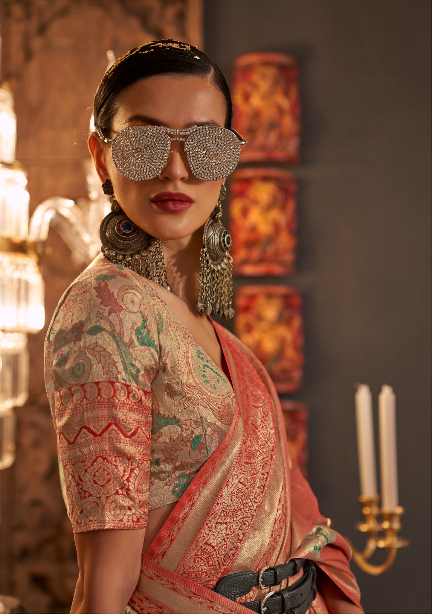 Ruhuika Orange Silk Saree
