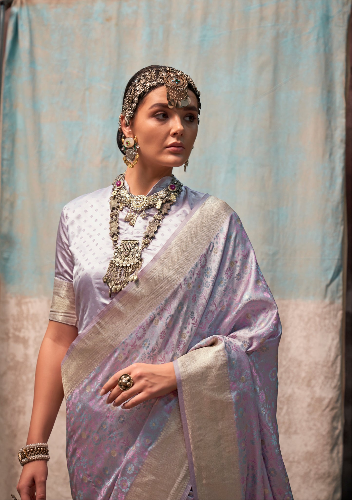Niharika Purple Satin Silk Saree - Style 1