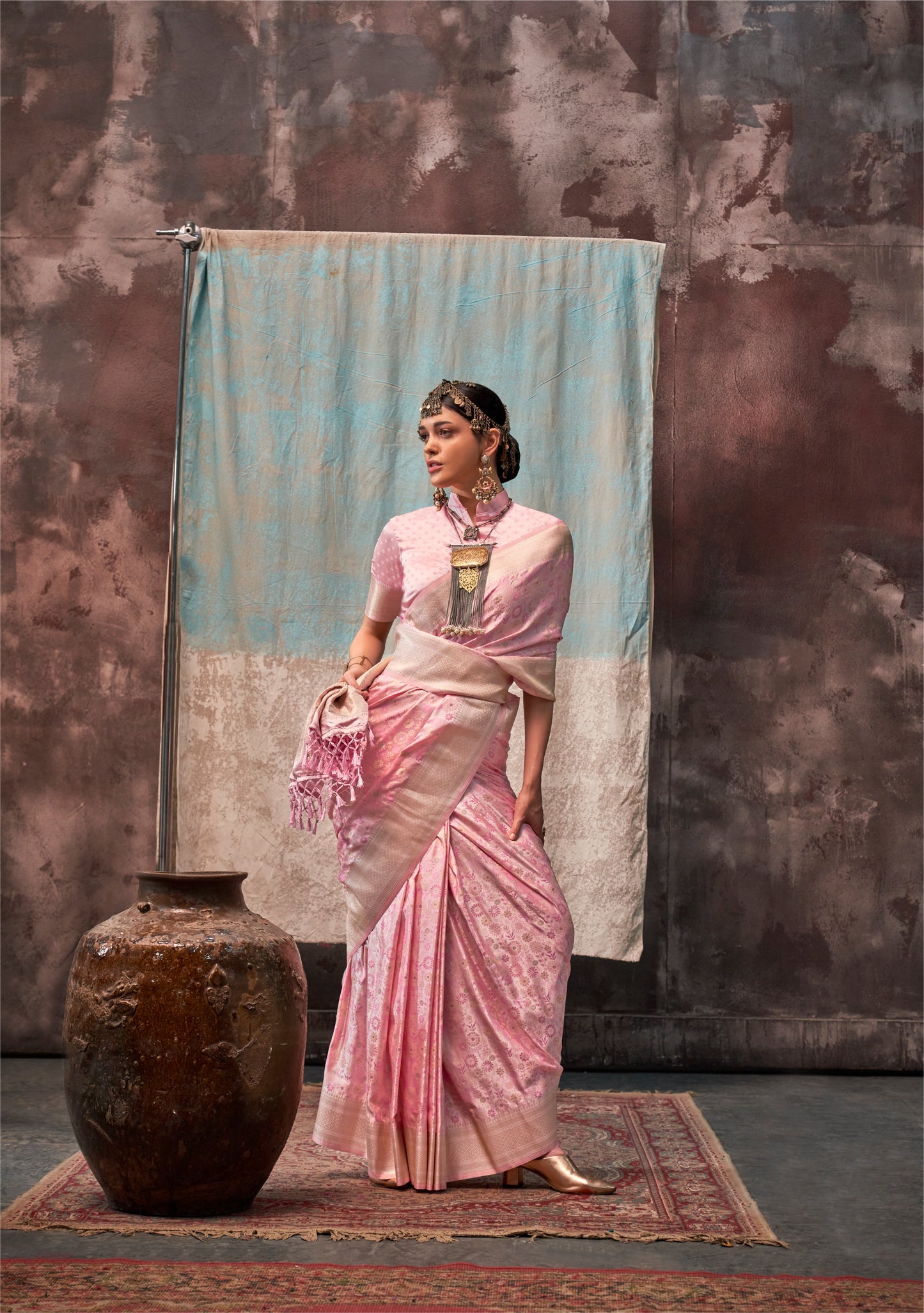 Niharika Pink Satin Silk Saree - Style 1
