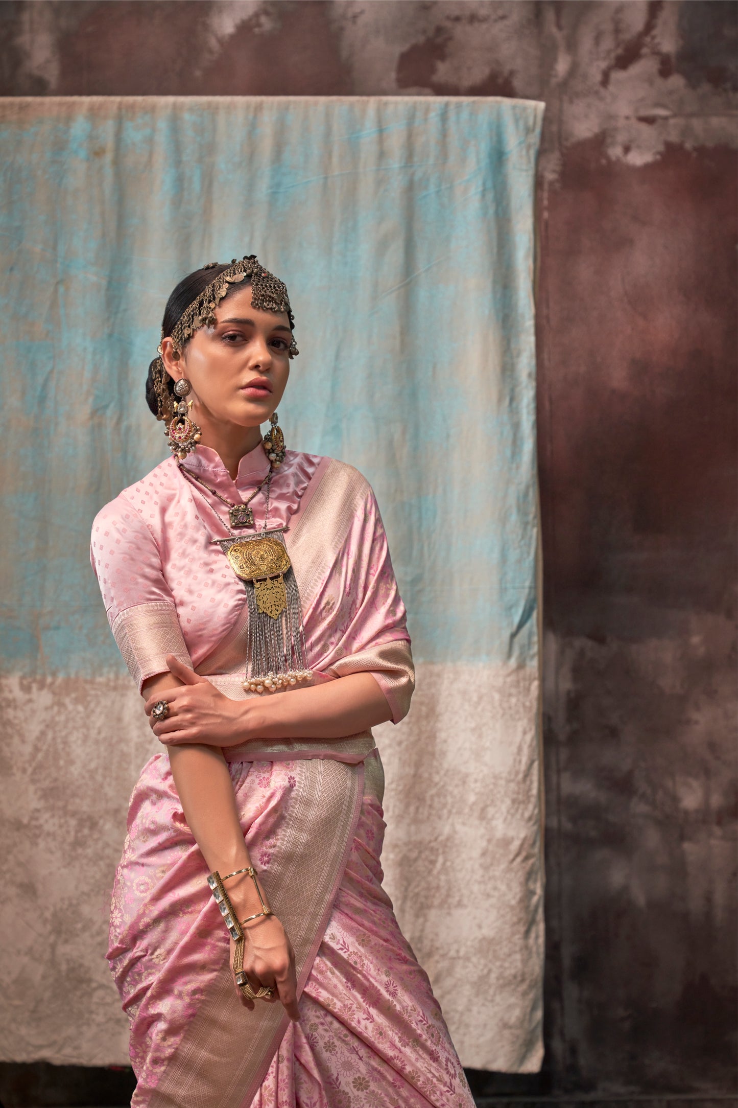 Niharika Pink Satin Silk Saree - Style 1