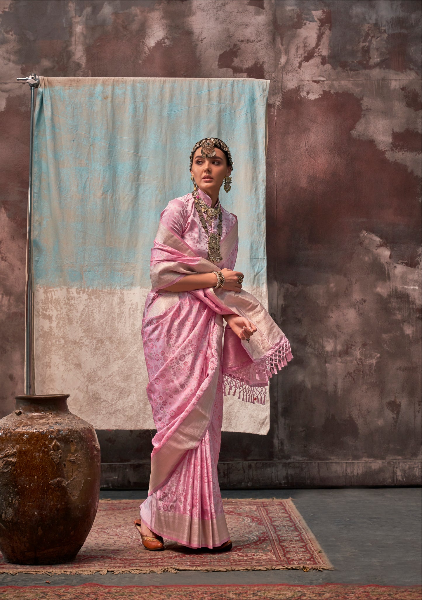 Niharika Pink Satin Silk Saree - Style 2