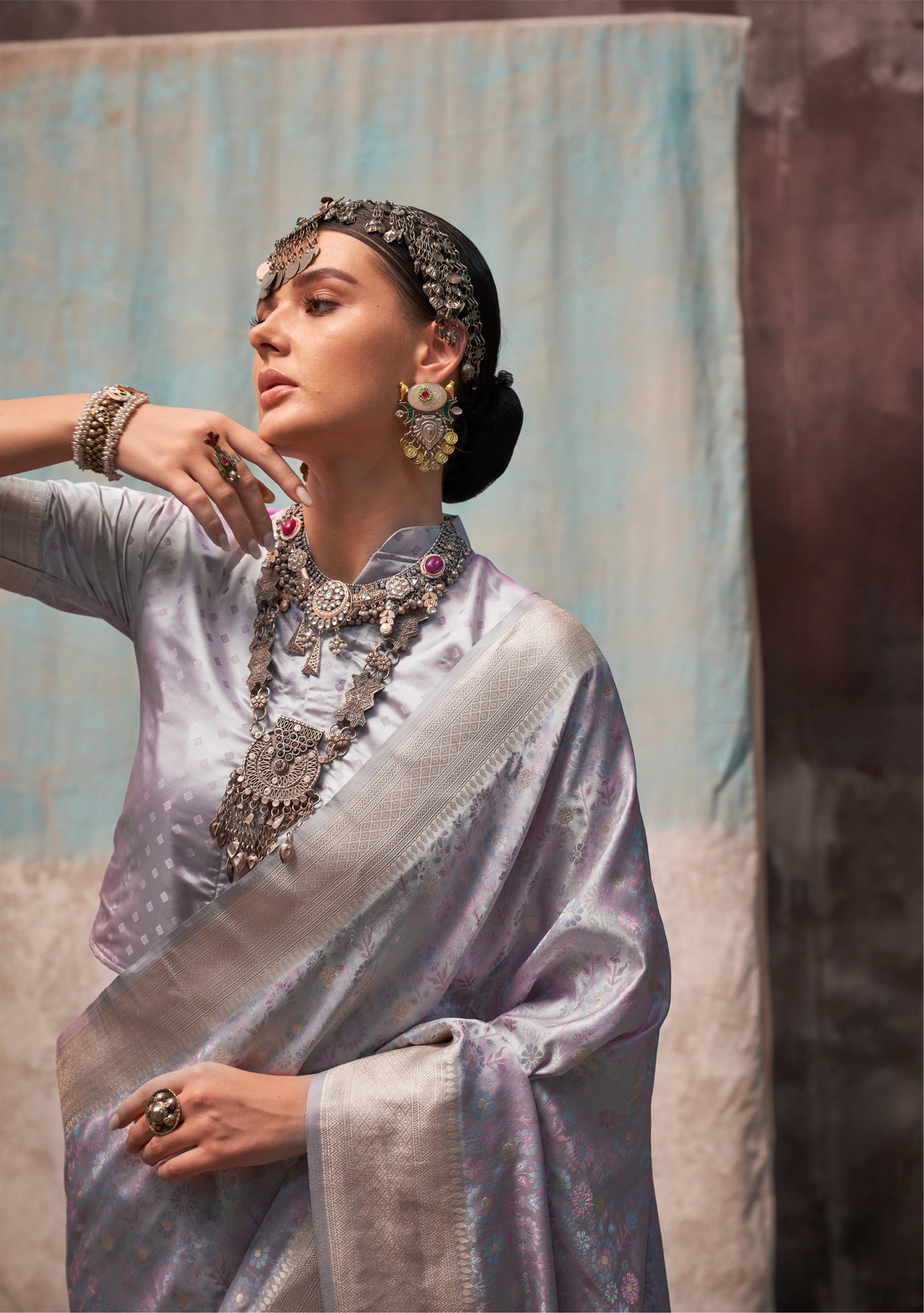 Niharika Blue Satin Silk Saree