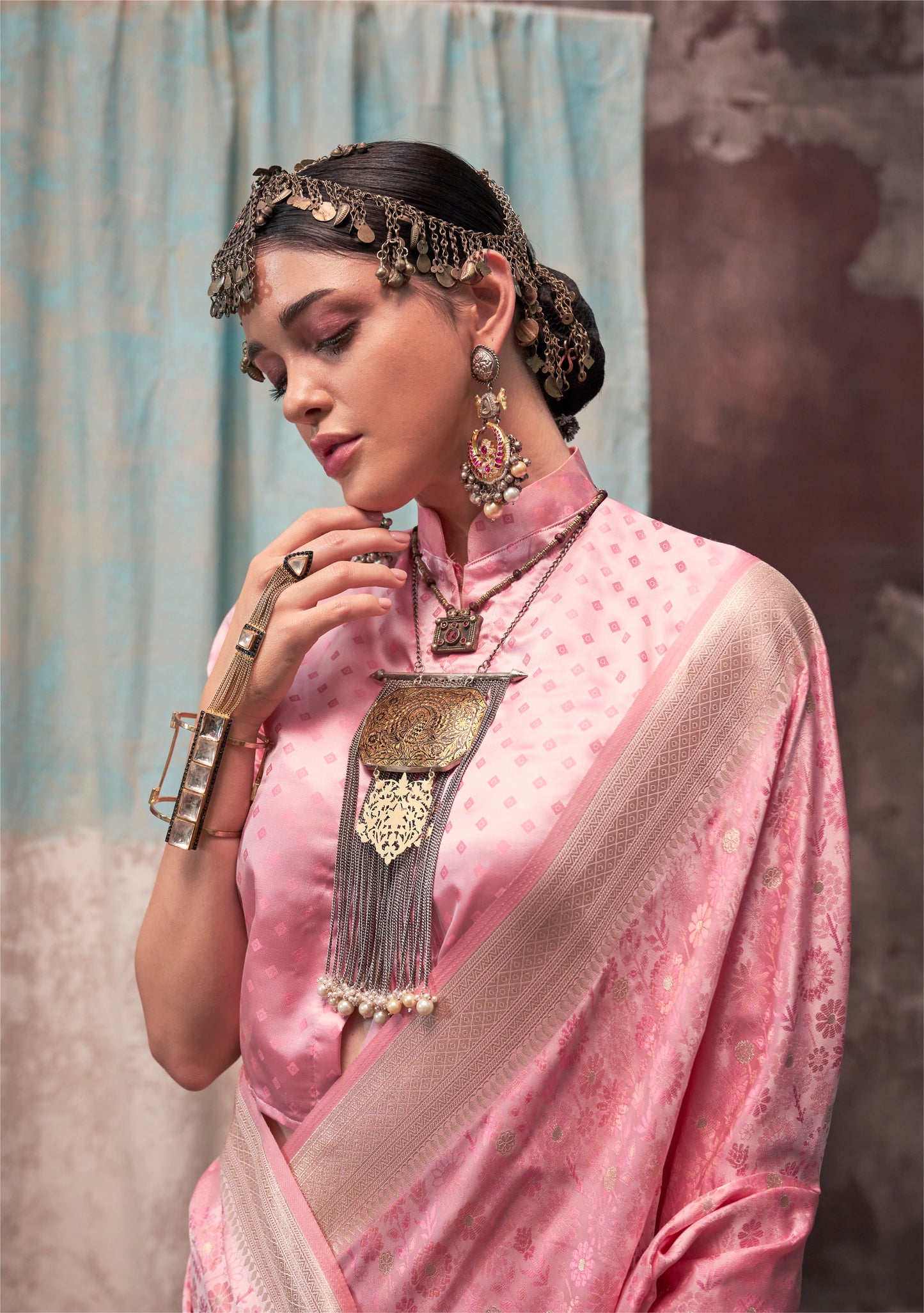 Niharika Pink Satin Silk Saree - Style 3