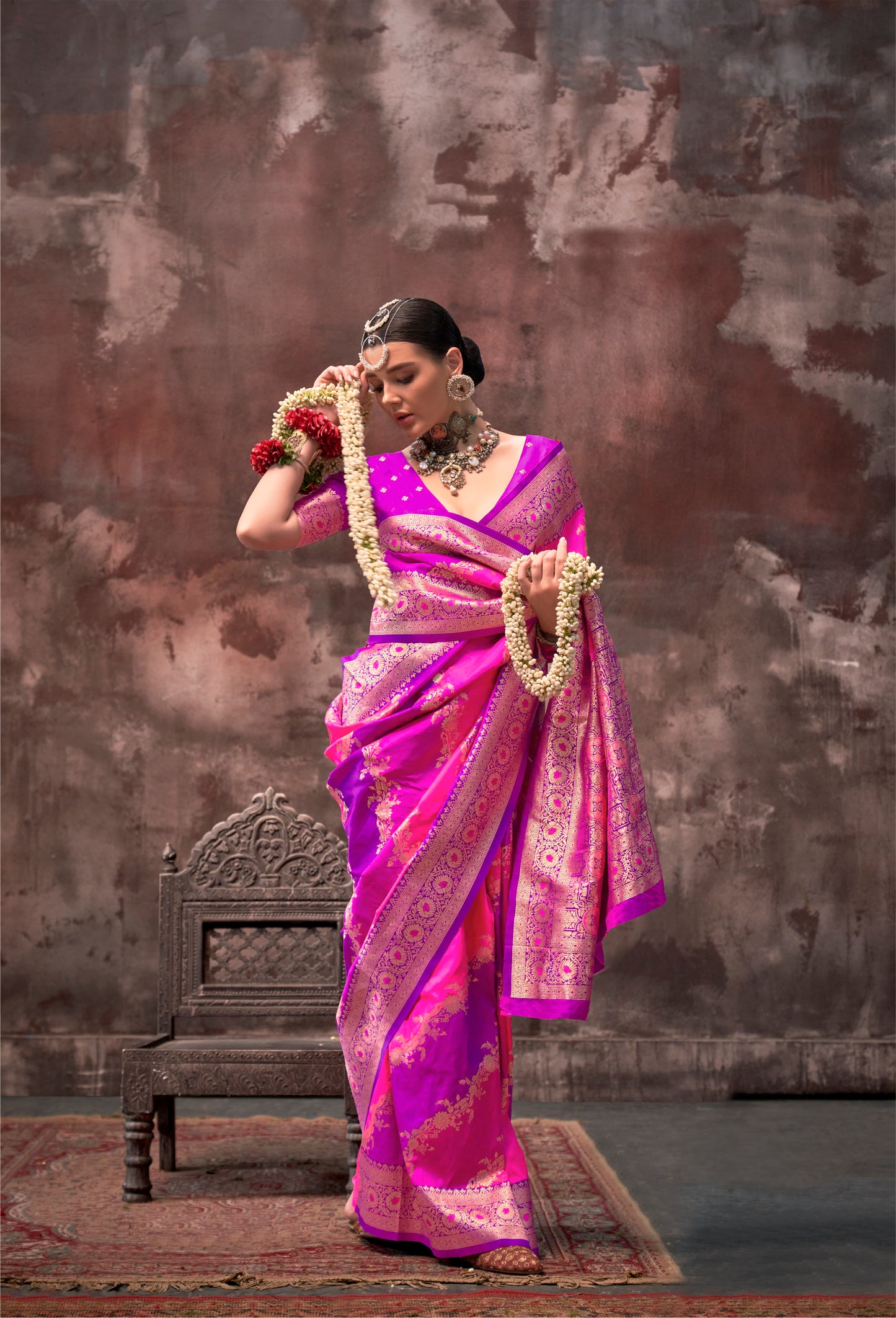 Sharini Pink Purple Silk Saree