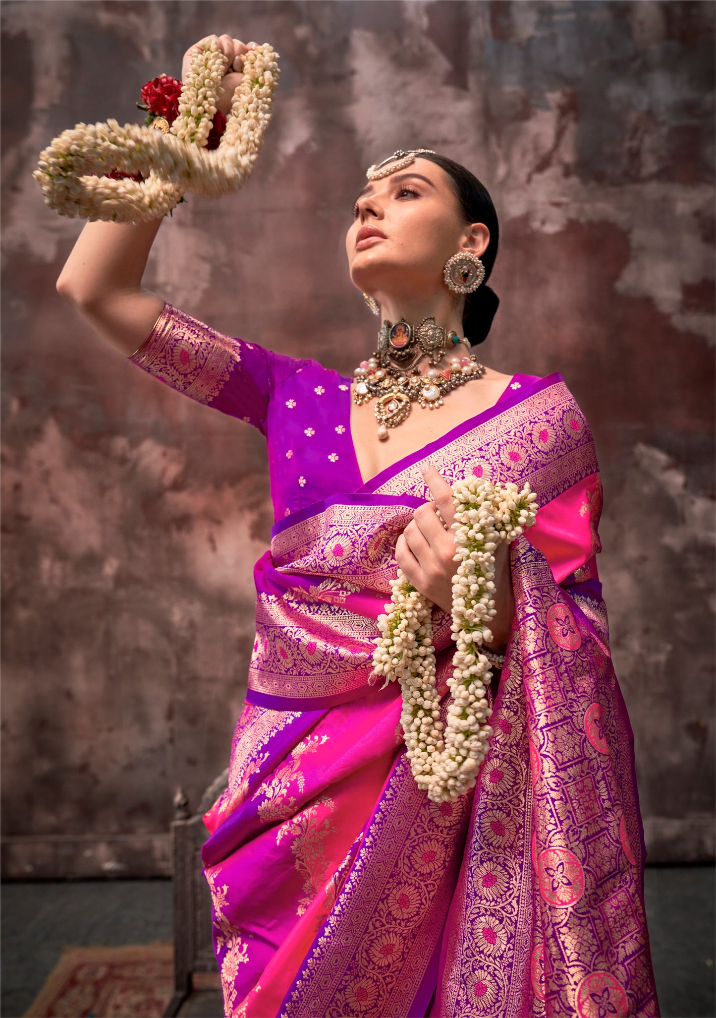 Sharini Pink Purple Silk Saree