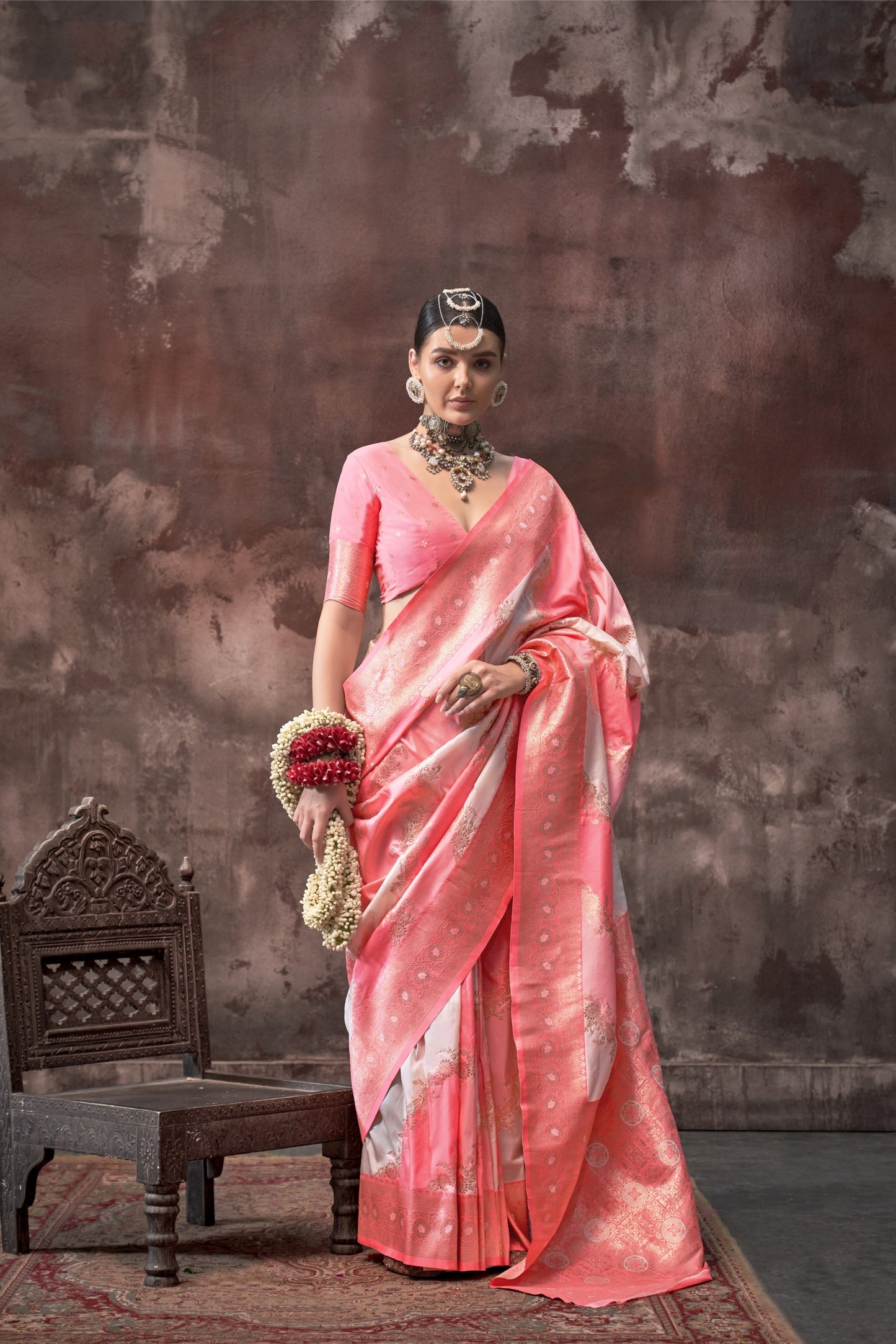 Sharini Peach Pink Silk Saree