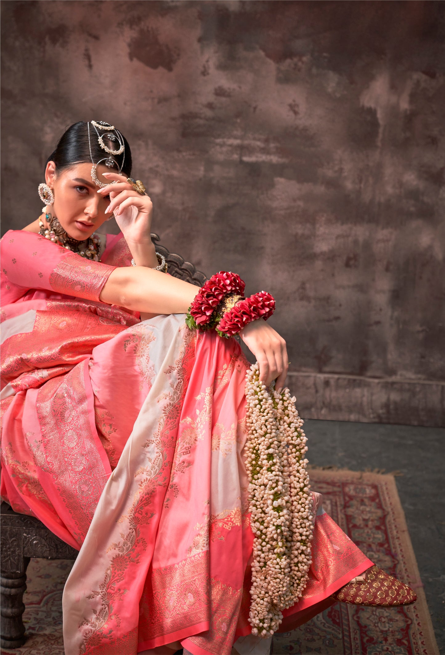 Sharini Peach Pink Silk Saree