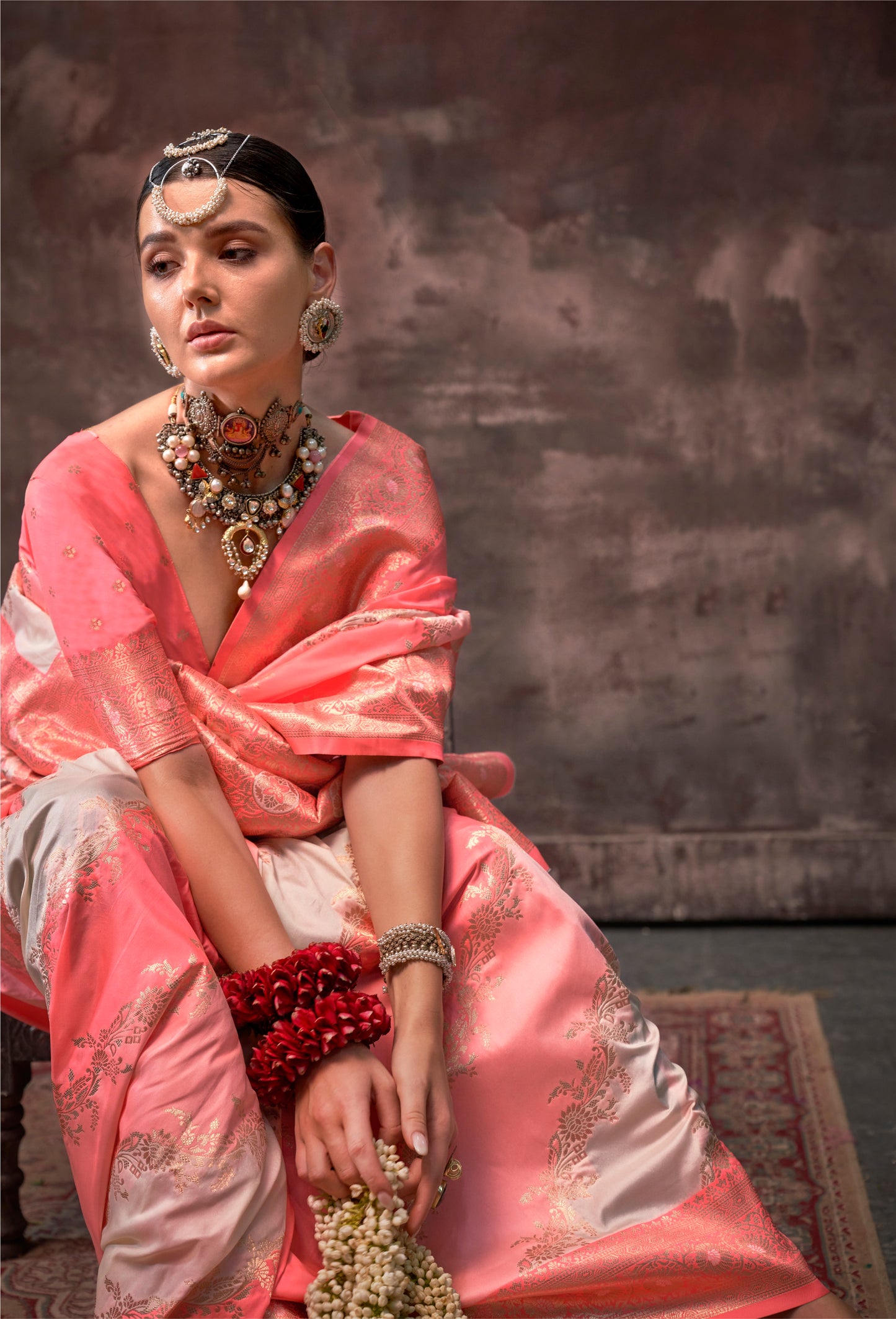 Sharini Peach Pink Silk Saree