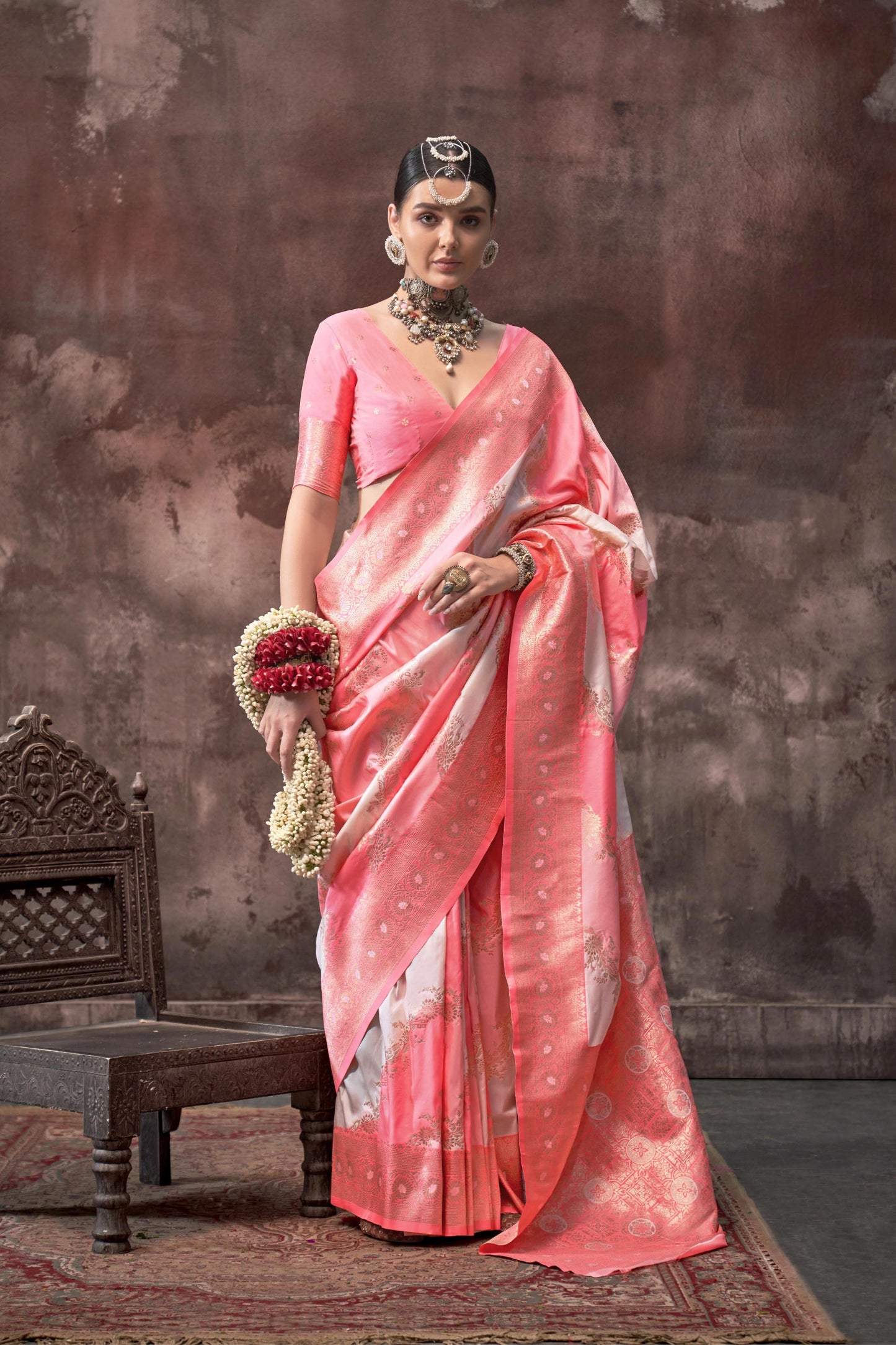 Sharini Peach Pink Silk Saree