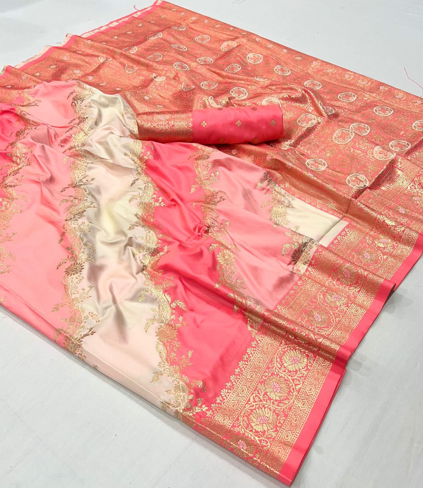 Sharini Peach Pink Silk Saree