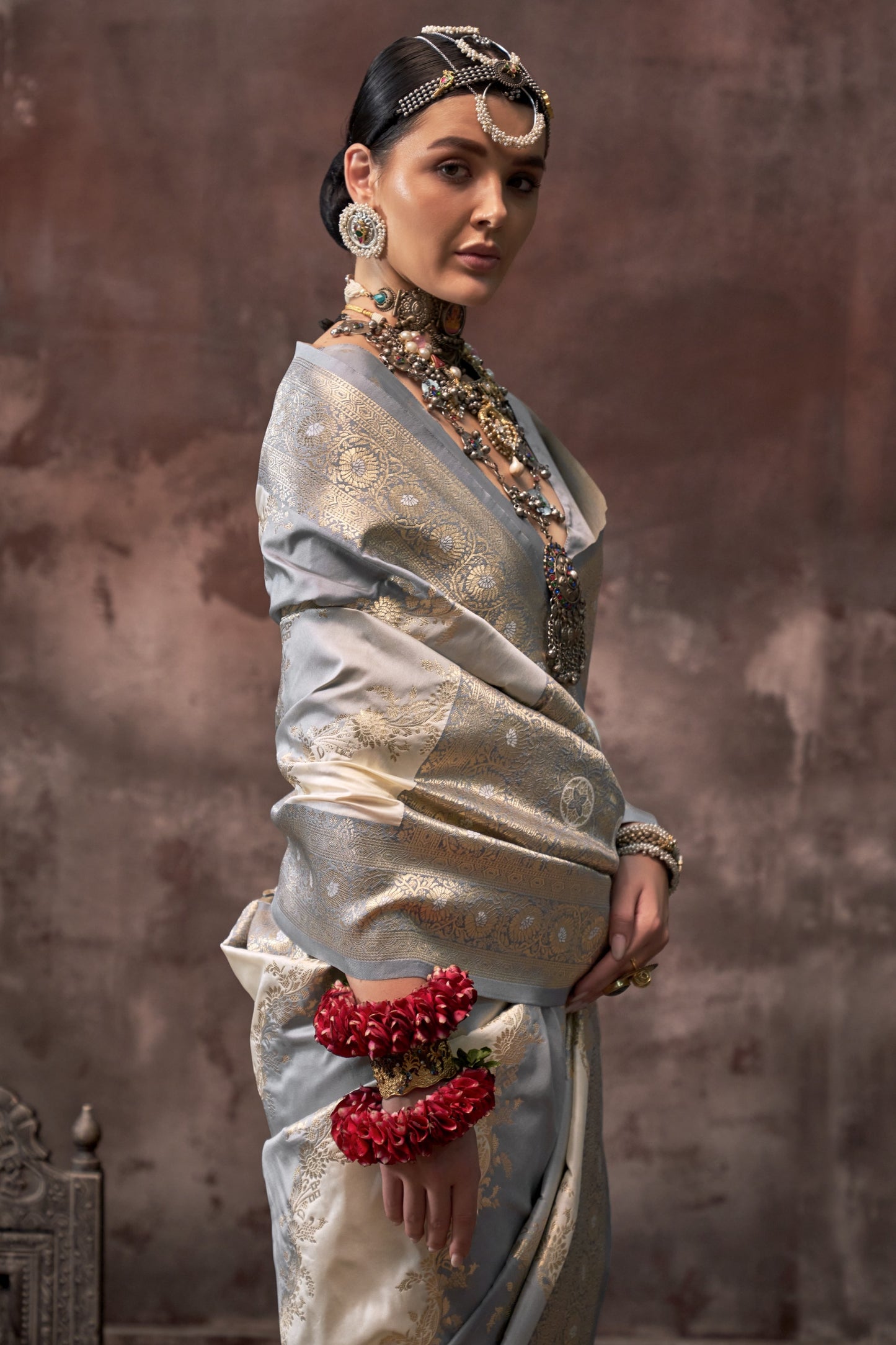 Sharini Grey Silk Saree