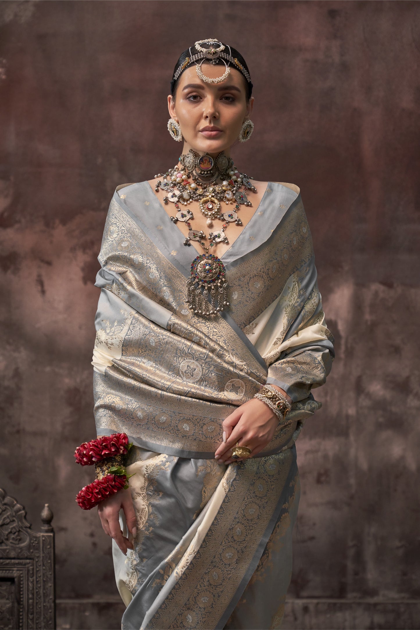 Sharini Grey Silk Saree