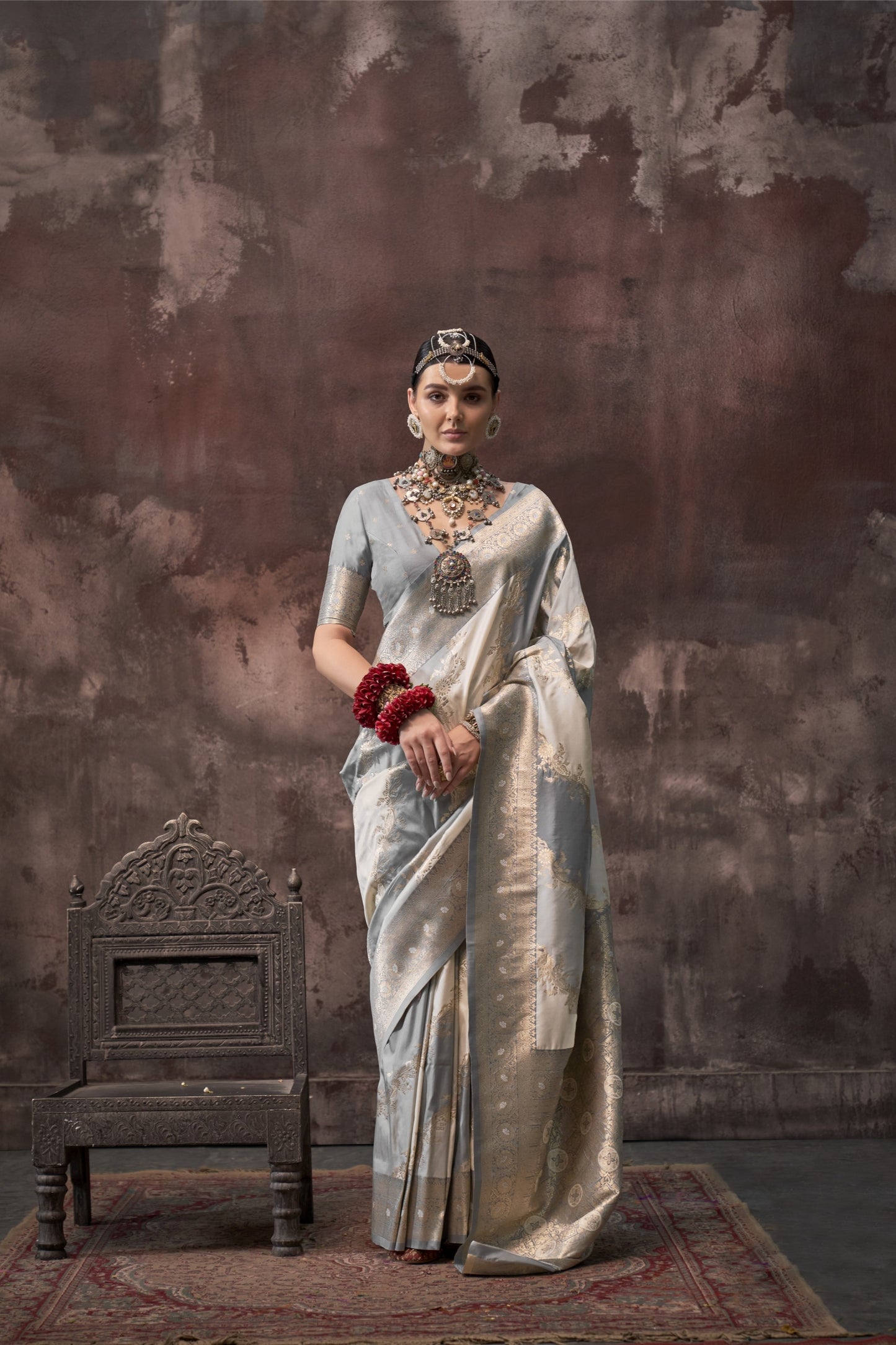 Sharini Grey Silk Saree