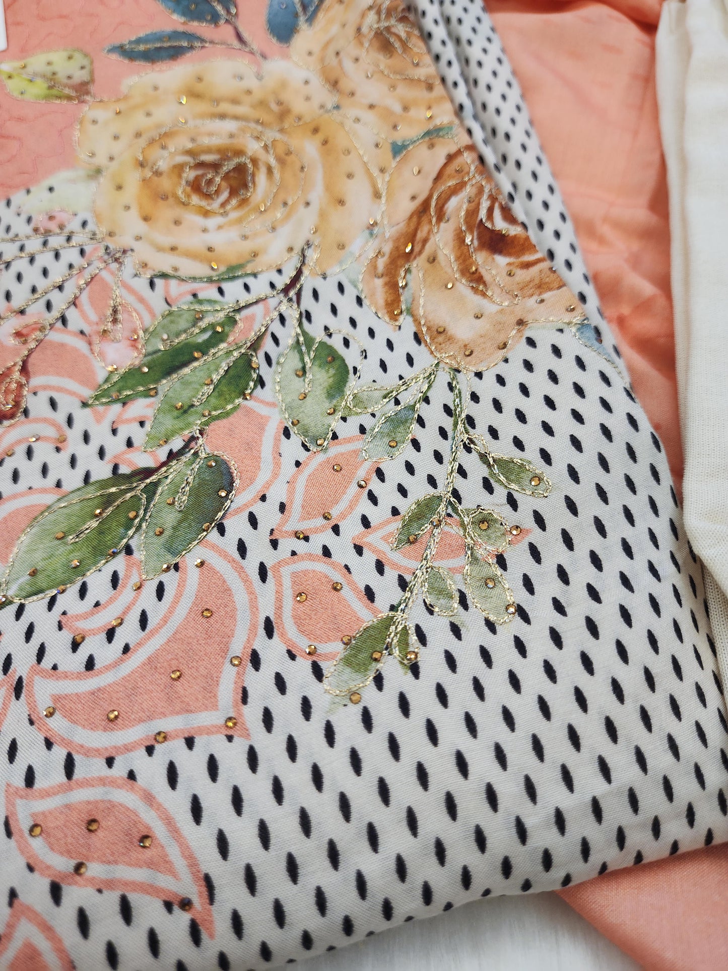 Cream Printed Modal with Embroidery