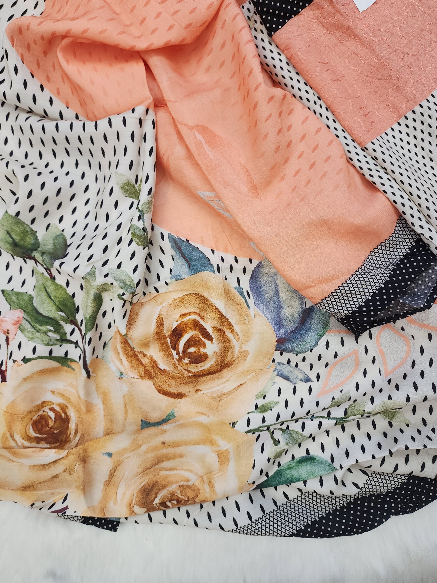 Cream Printed Modal with Embroidery