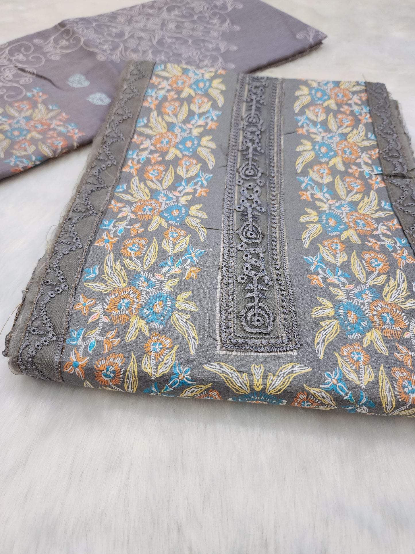 Grey Pure Cotton Printed Suit