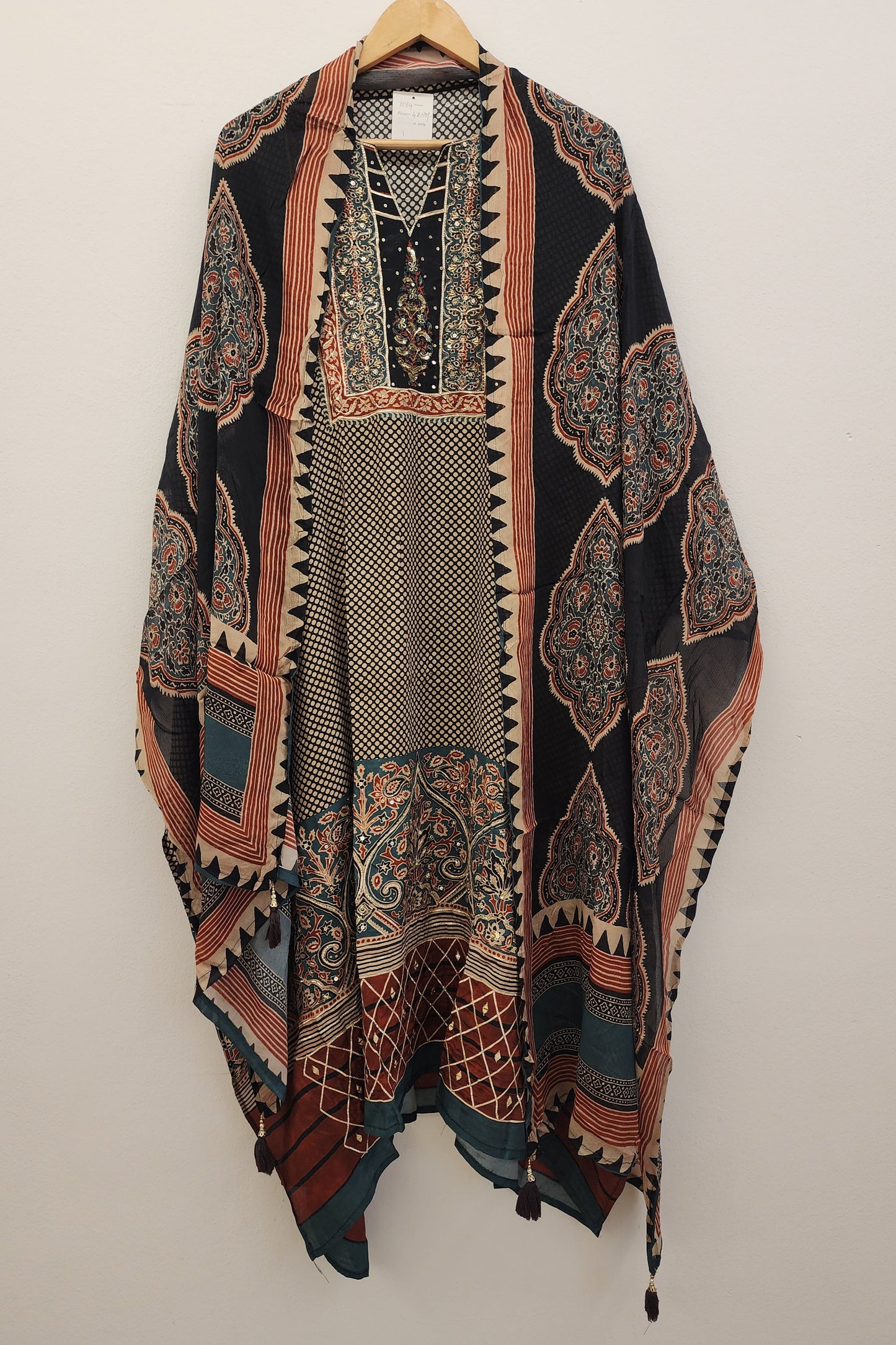 Pure Crepe Ajrak Print with Hand Work