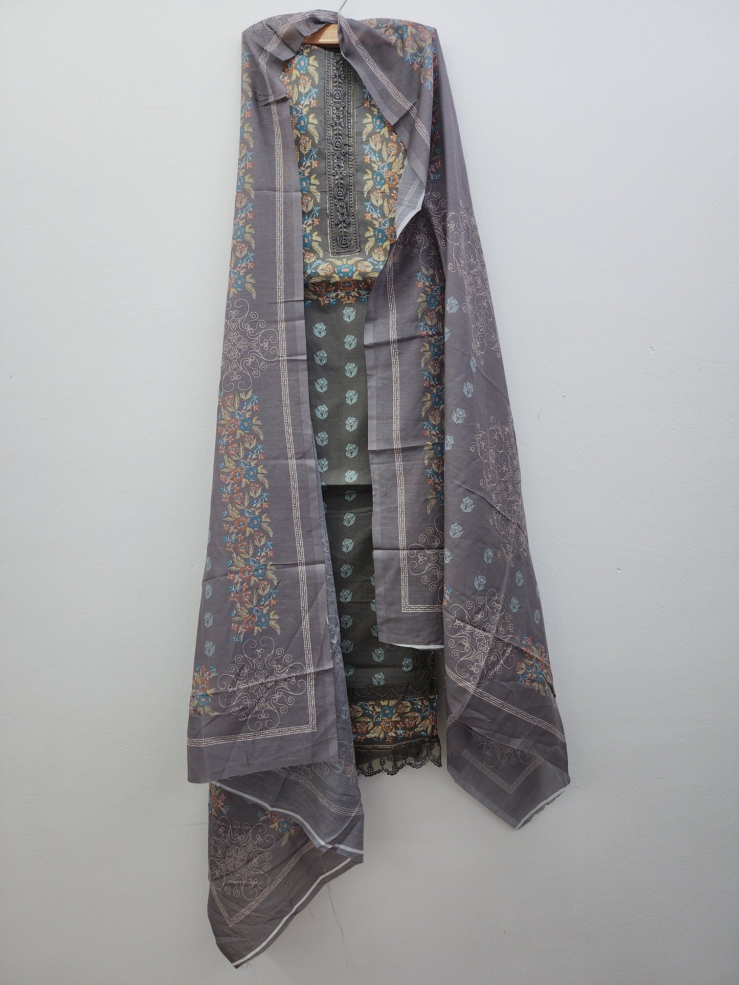 Grey Pure Cotton Printed Suit