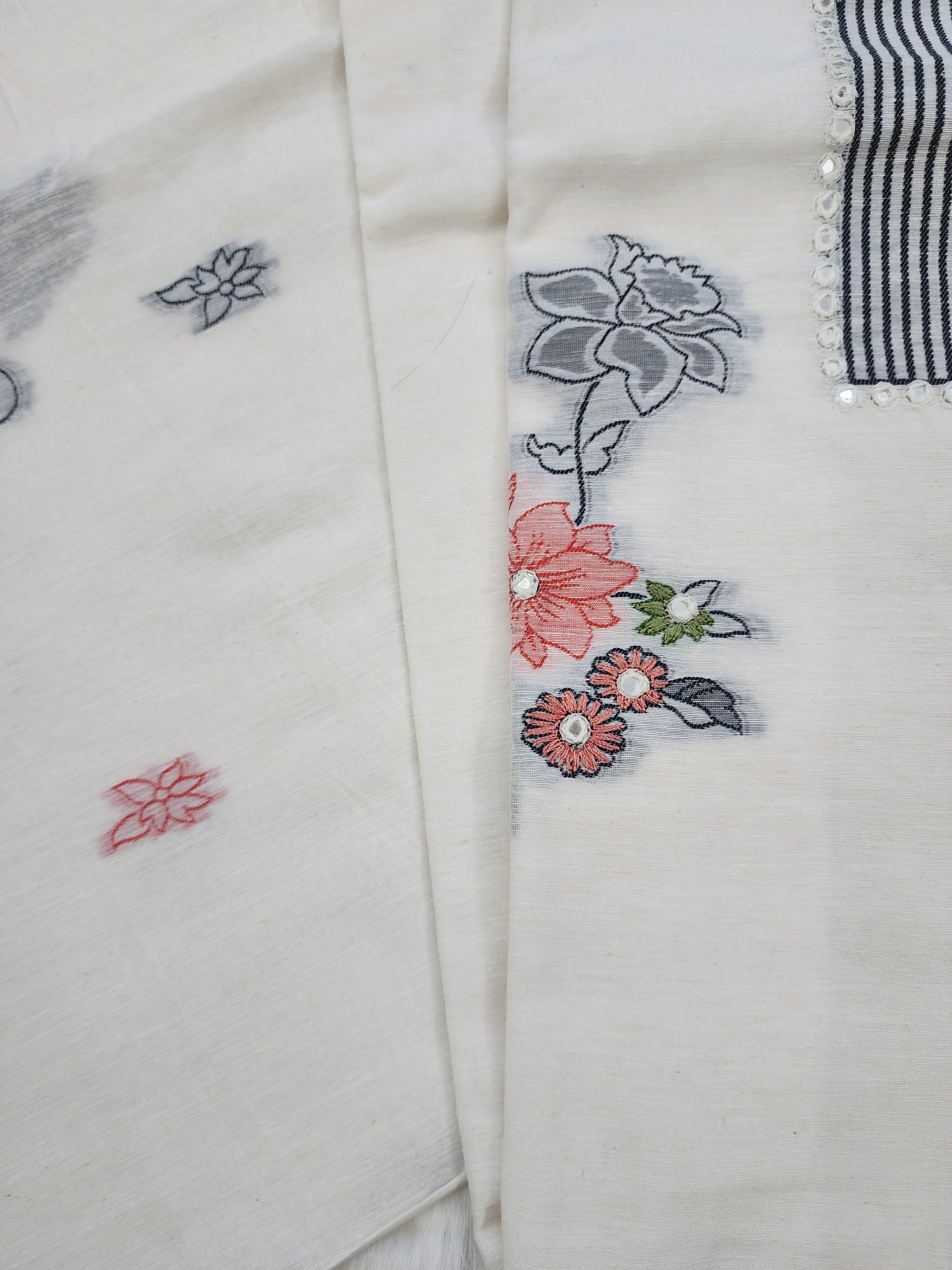 White Chanderi Suit with Crochet Work