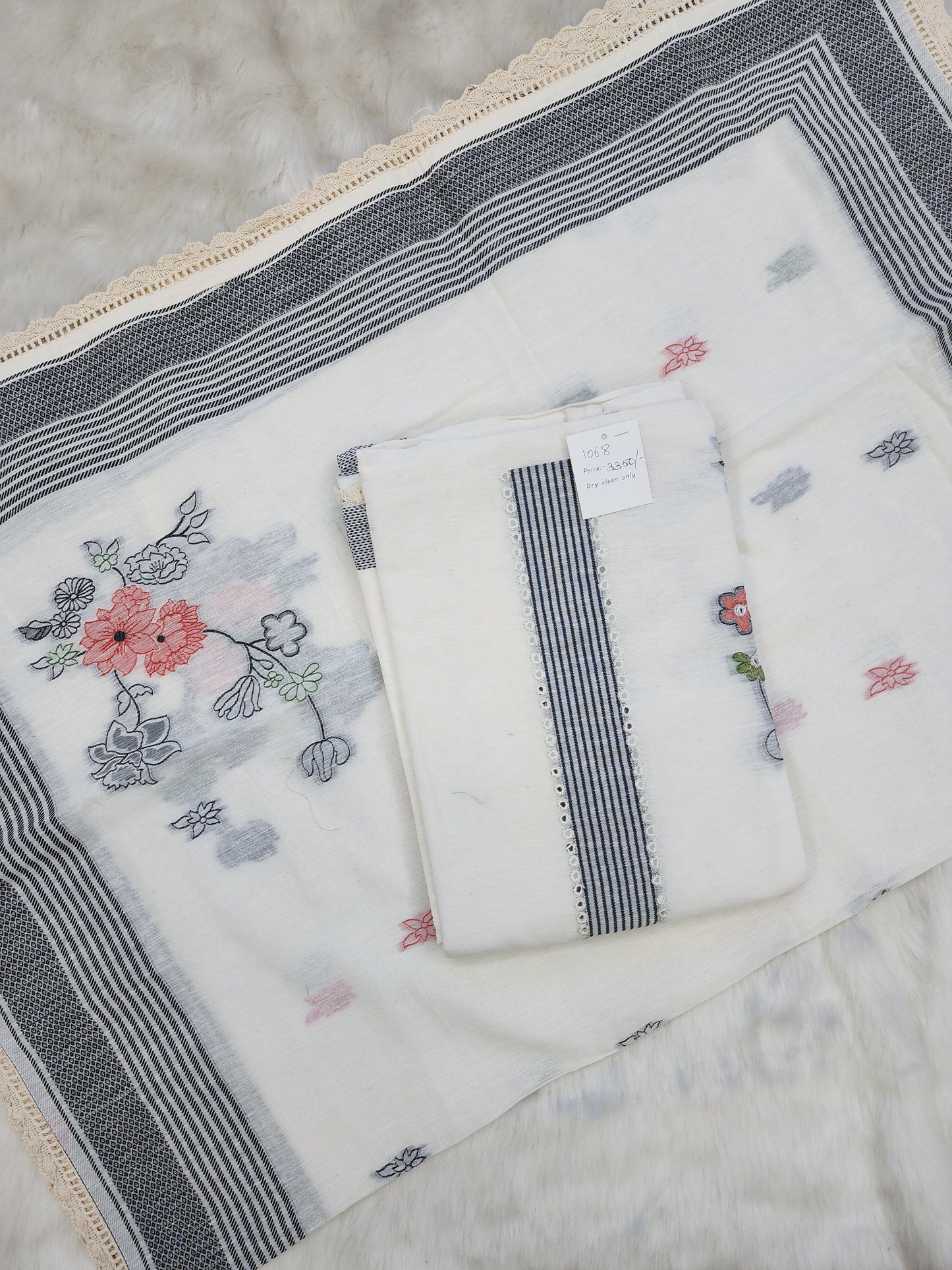 White Chanderi Suit with Crochet Work