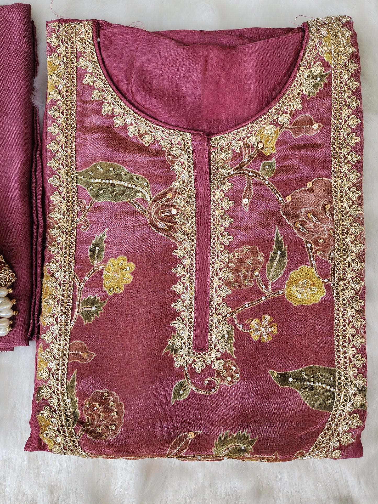 Onion Pink Crepe Silk Suit