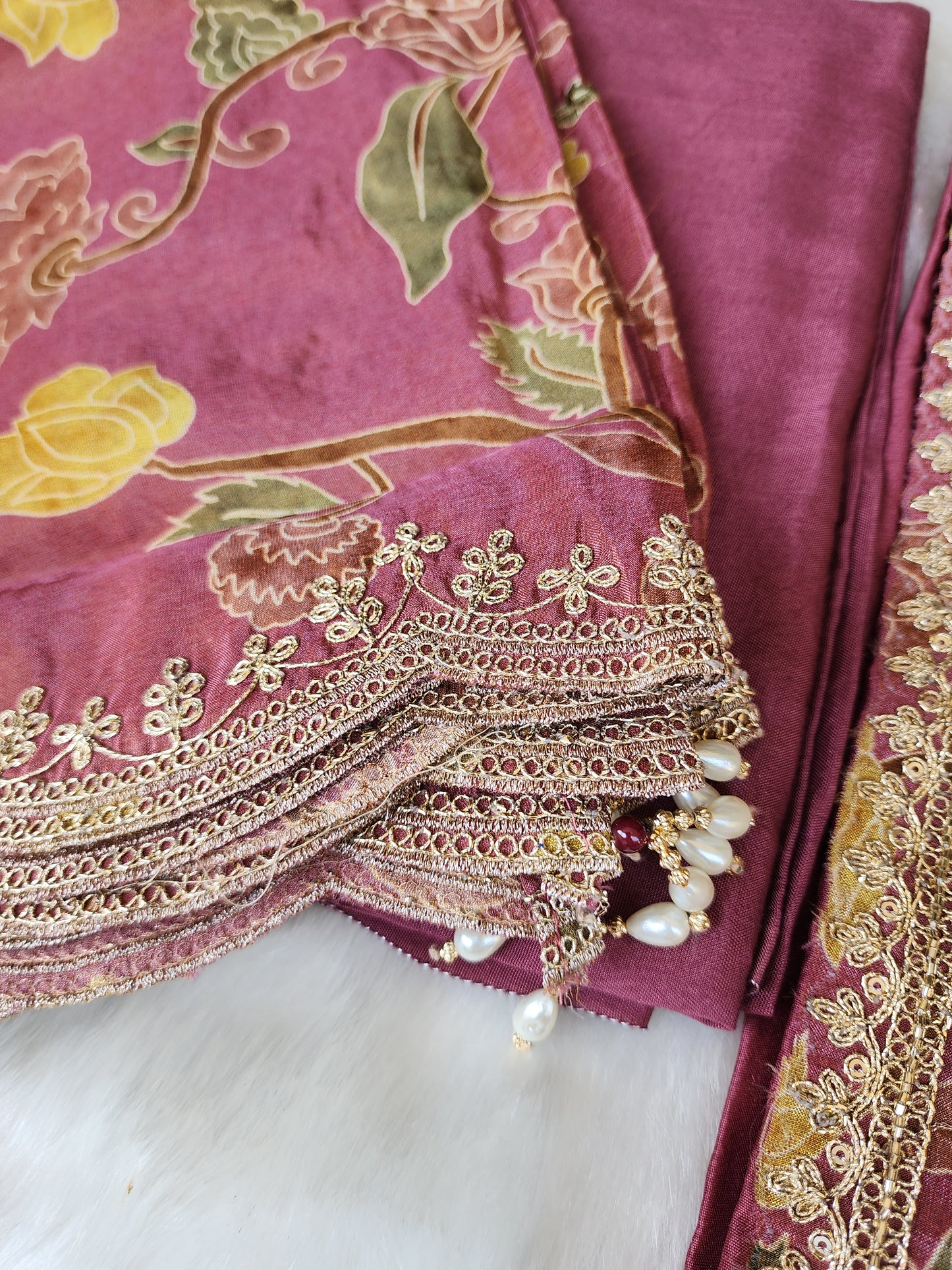 Onion Pink Crepe Silk Suit