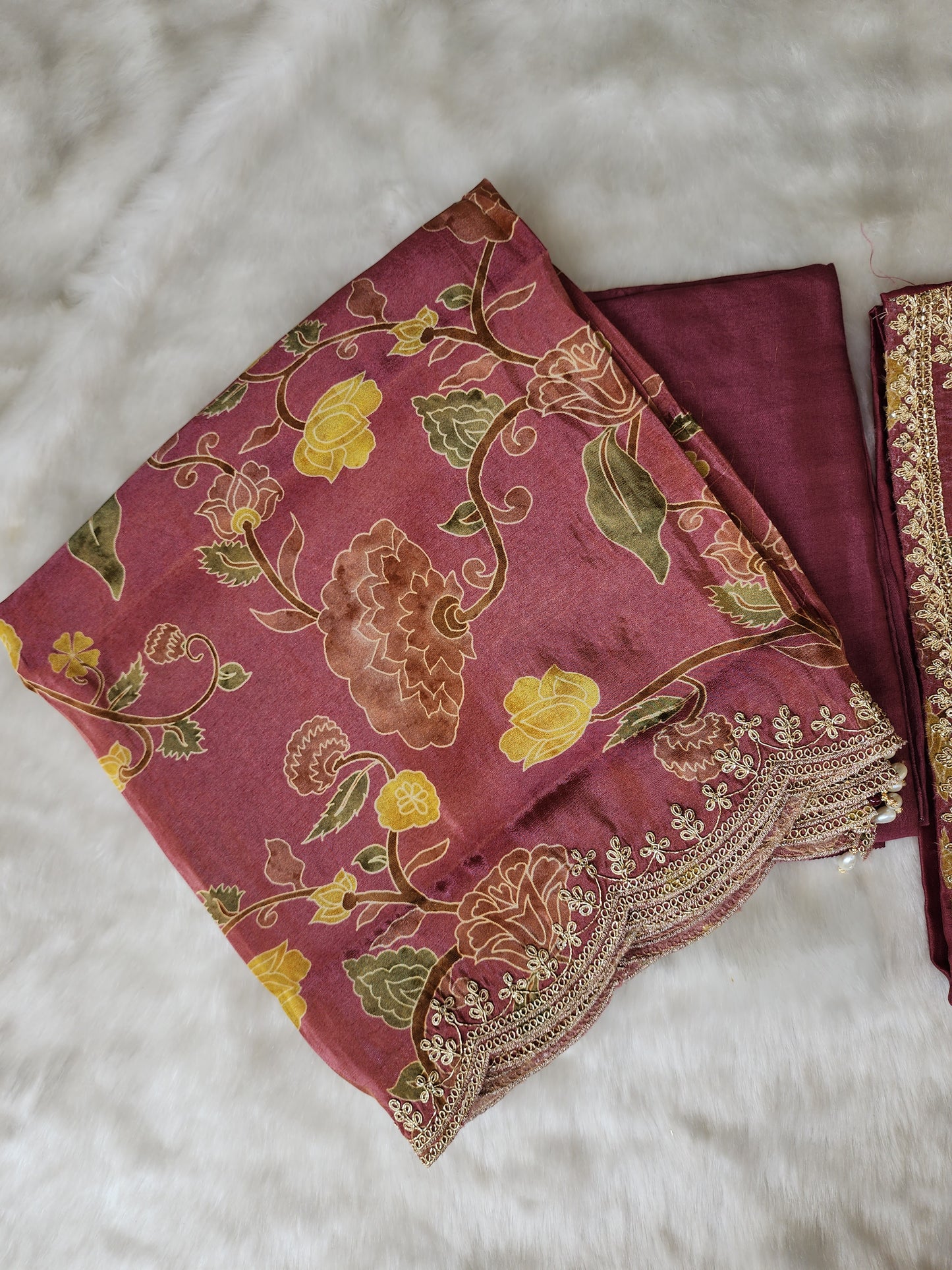 Onion Pink Crepe Silk Suit