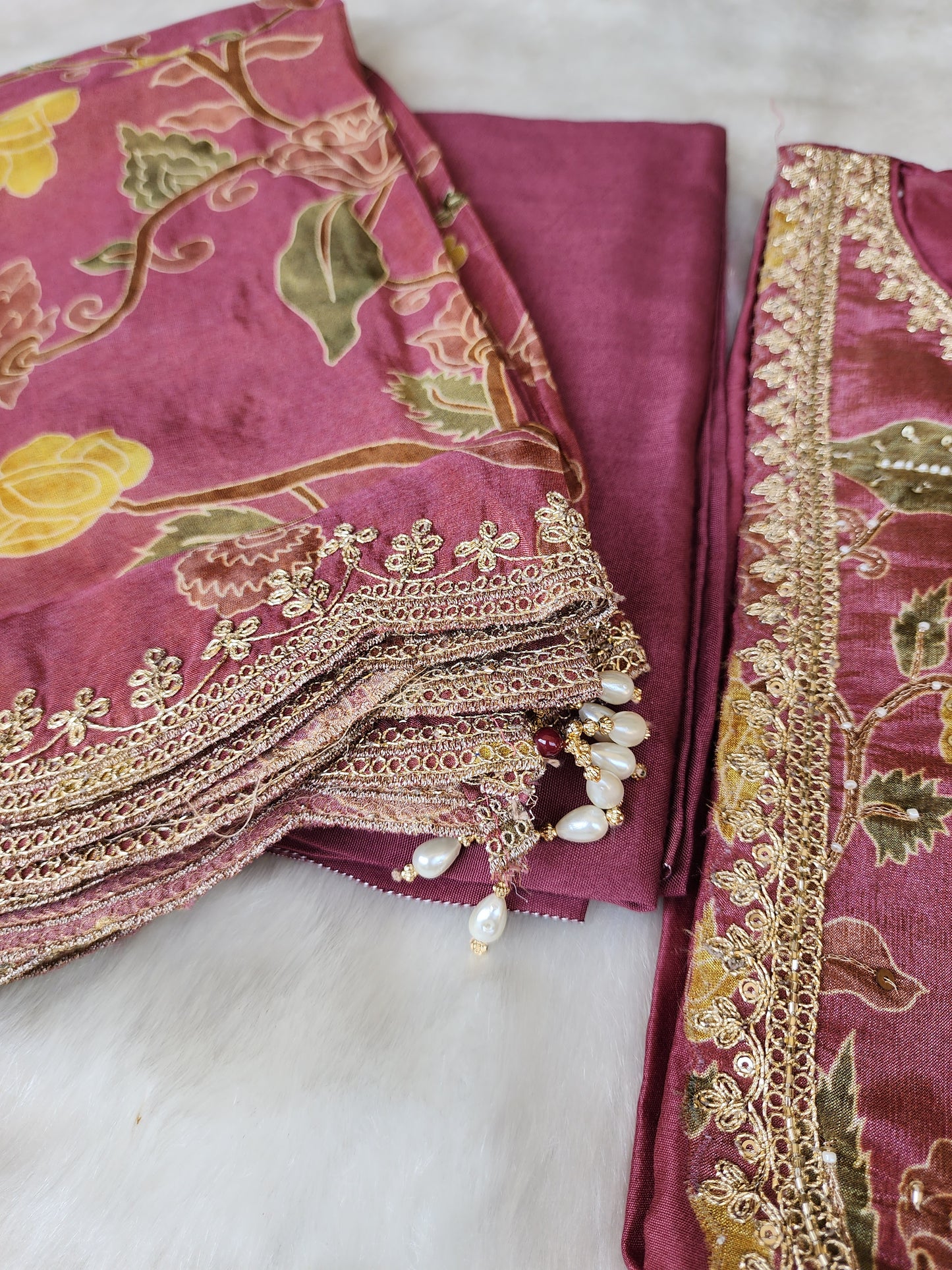 Onion Pink Crepe Silk Suit
