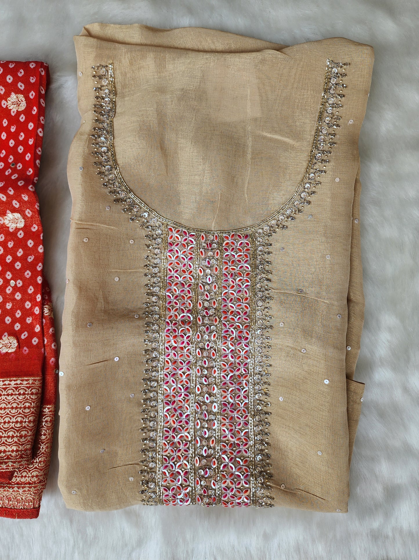 Beige Shimmer Tissue Suit