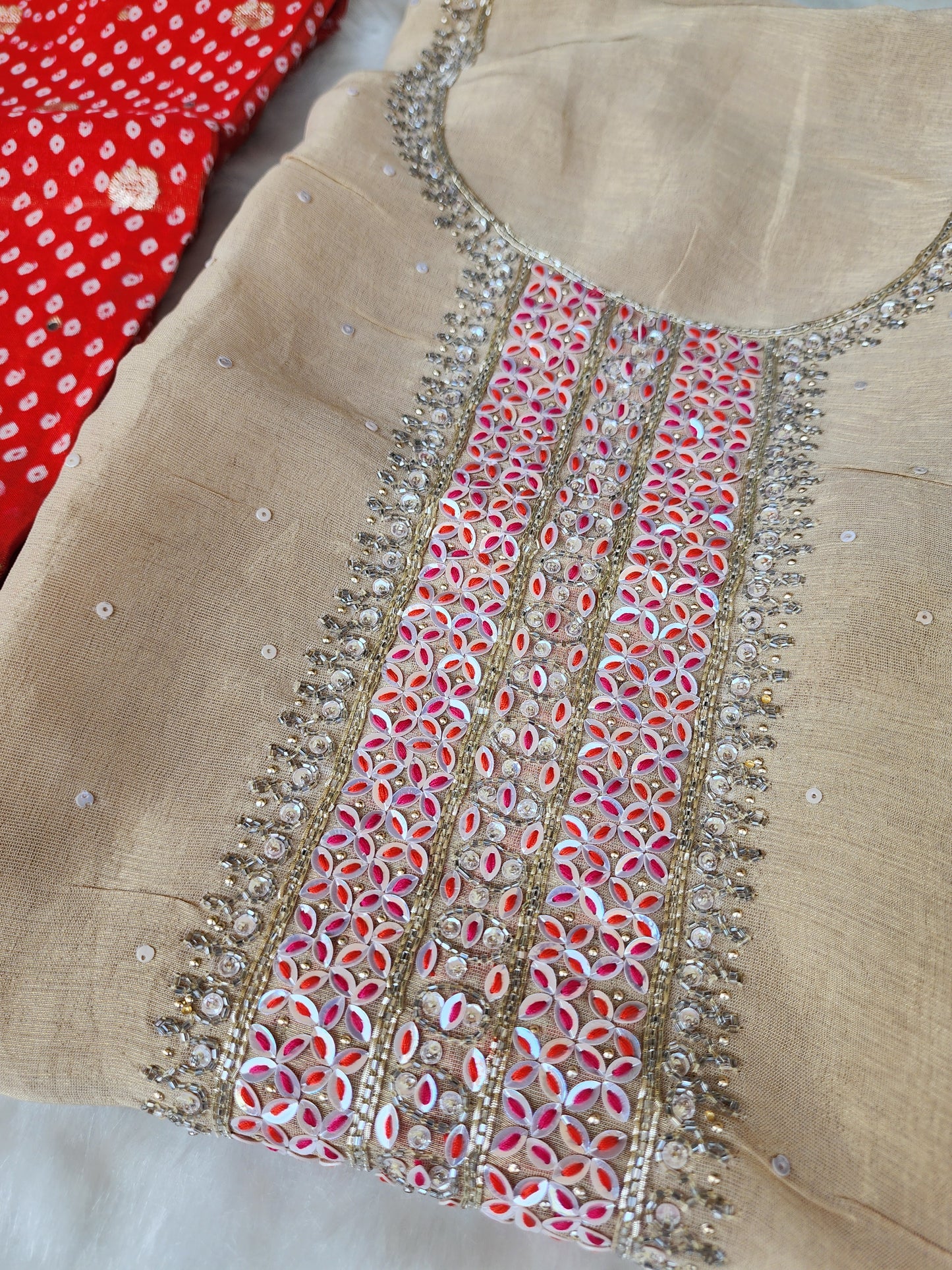 Beige Shimmer Tissue Suit