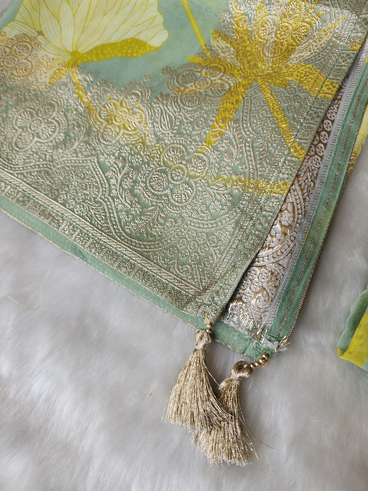 Green Printed Pure Organza Suit