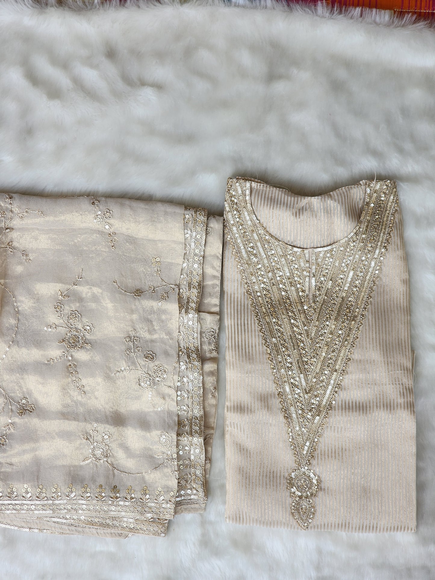 Beige Pure Tissue Organza Suit