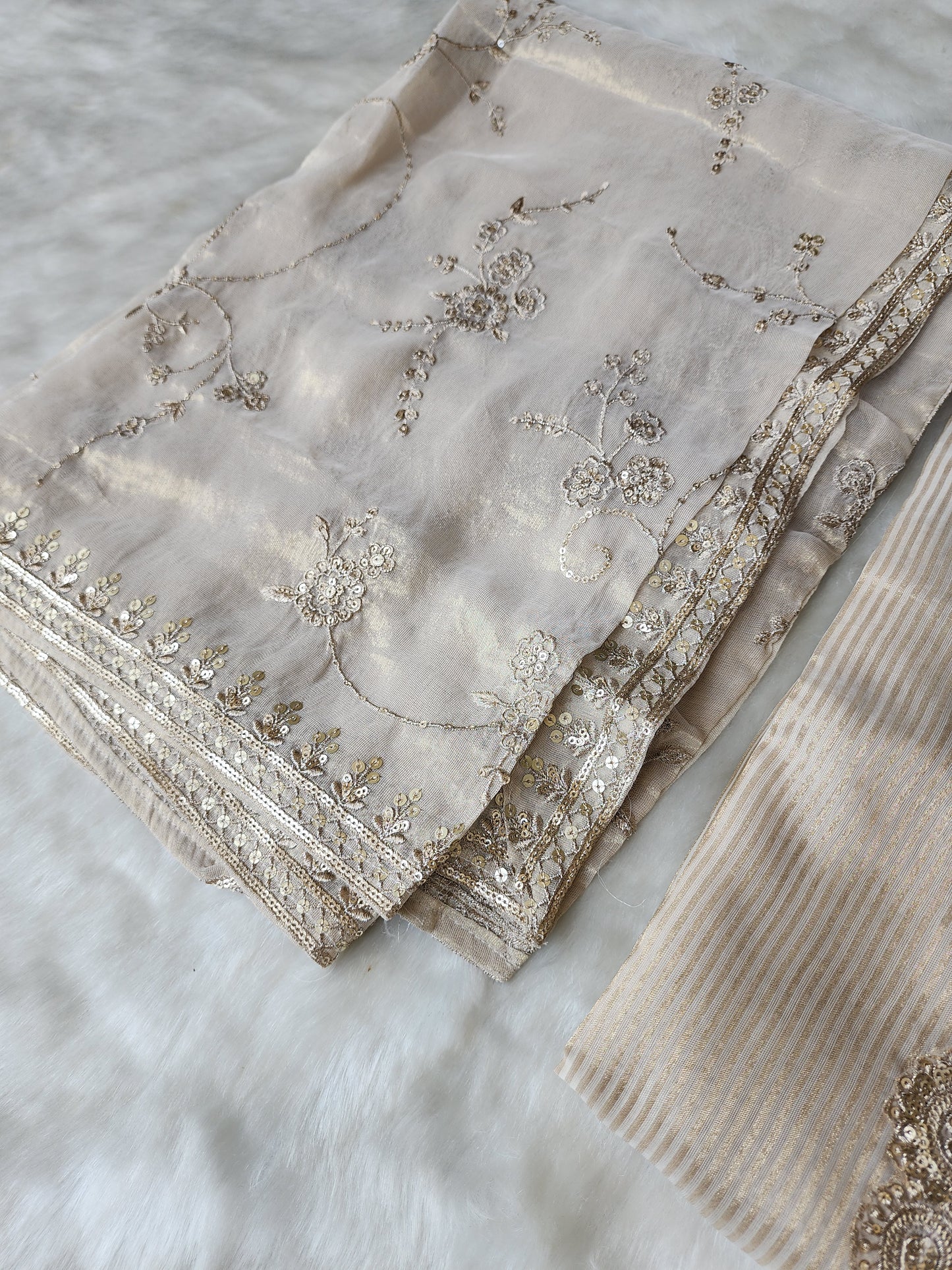 Beige Pure Tissue Organza Suit