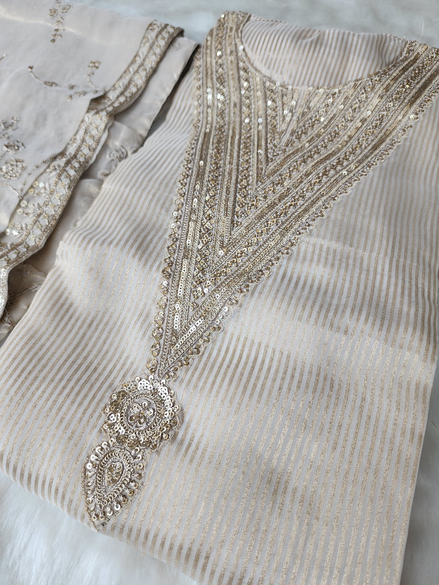 Beige Pure Tissue Organza Suit