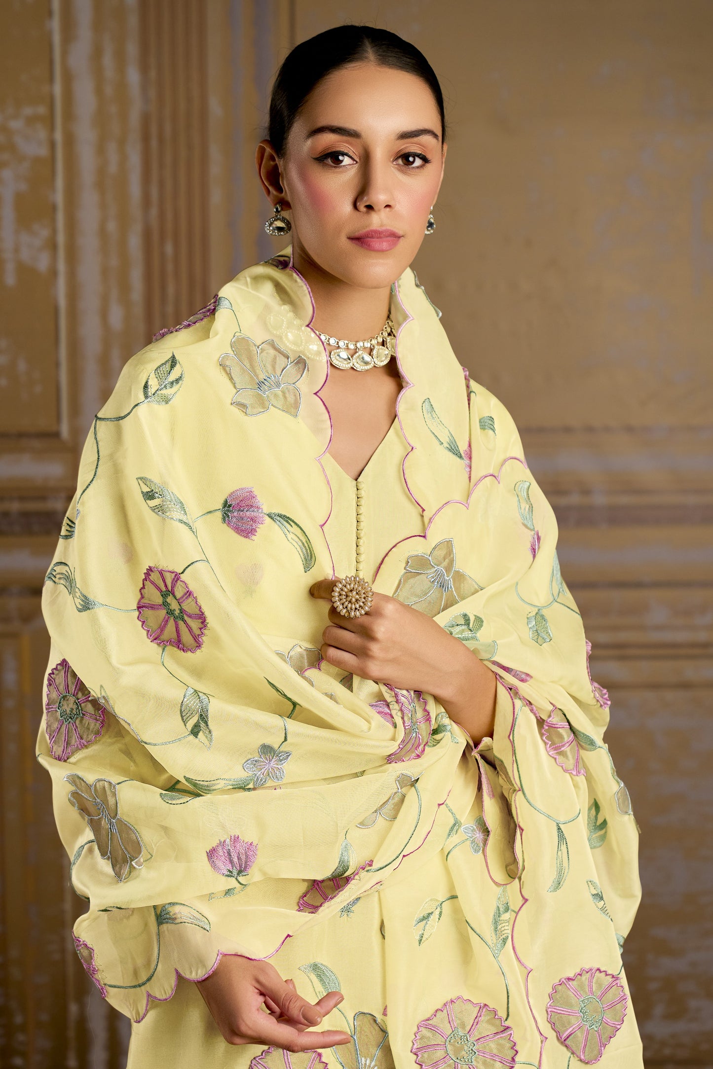 Rashmi Pure Bamber Silk Yellow Dress Material