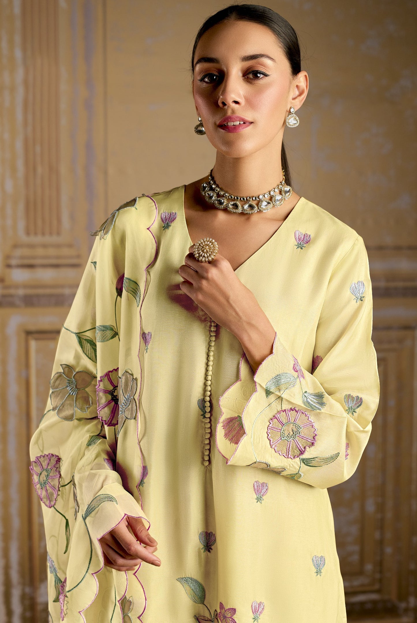 Rashmi Pure Bamber Silk Yellow Dress Material