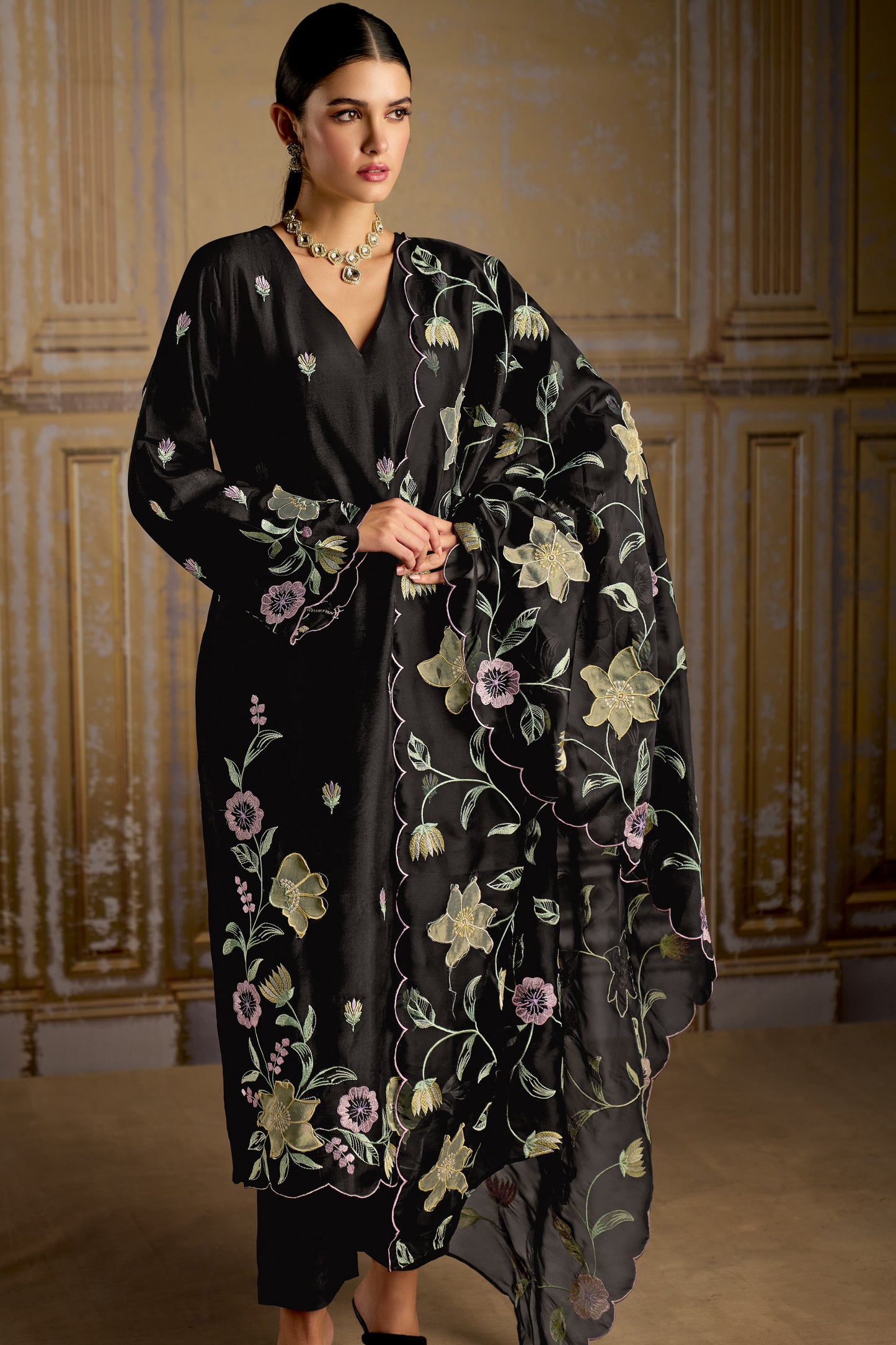 Rashmi Pure Bamber Silk Black Dress Material