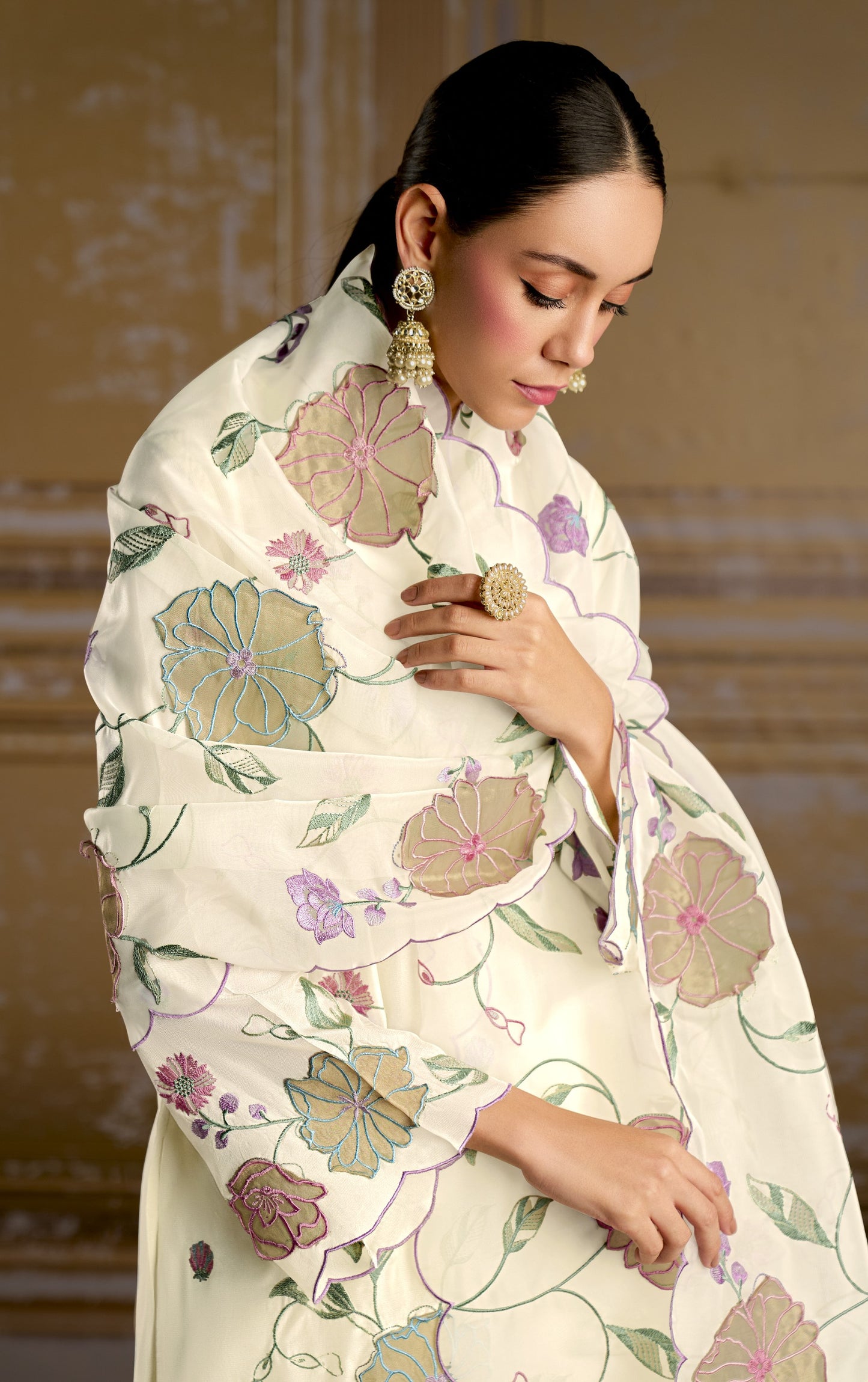Rashmi Pure Bamber Silk White Dress Material