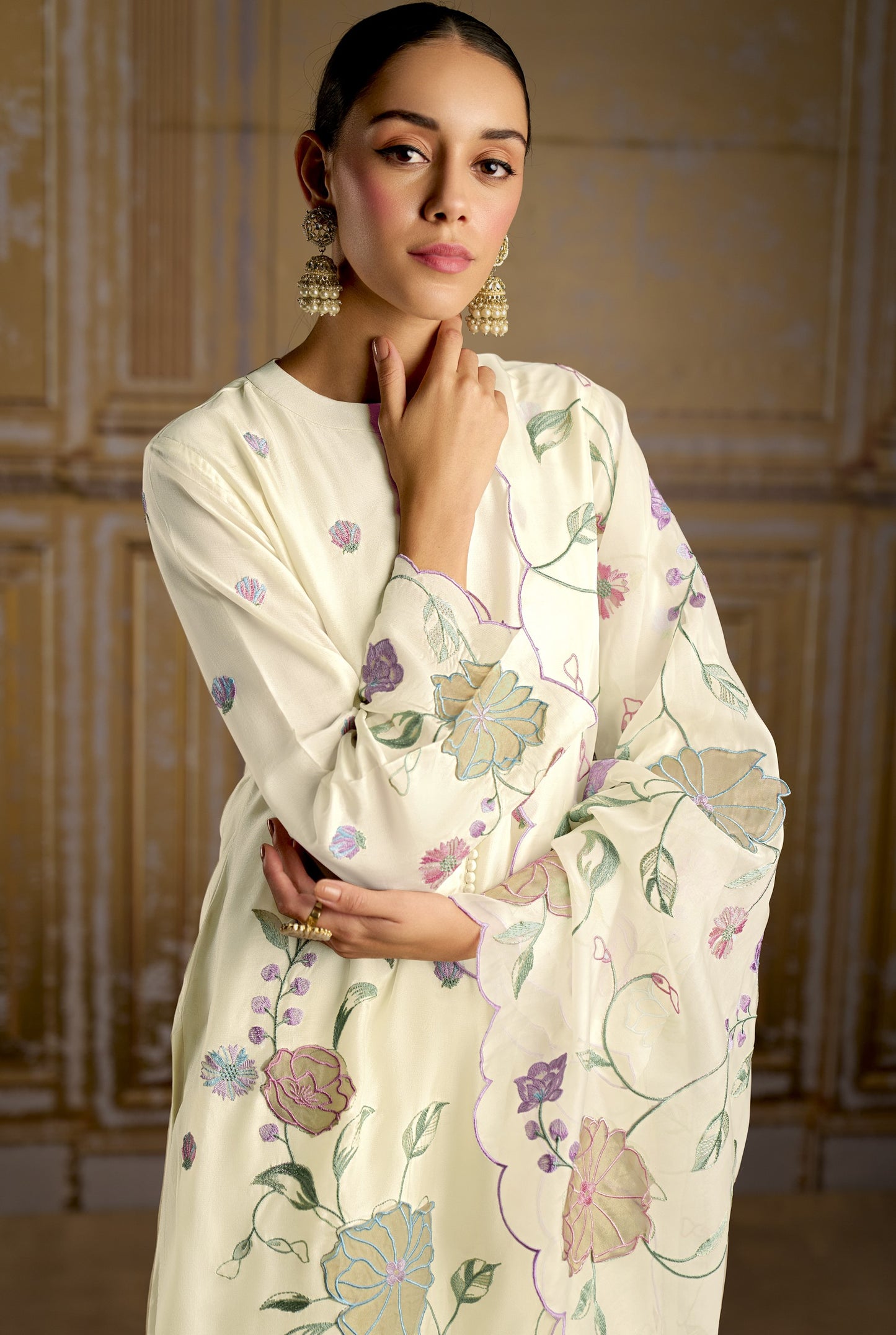 Rashmi Pure Bamber Silk White Dress Material