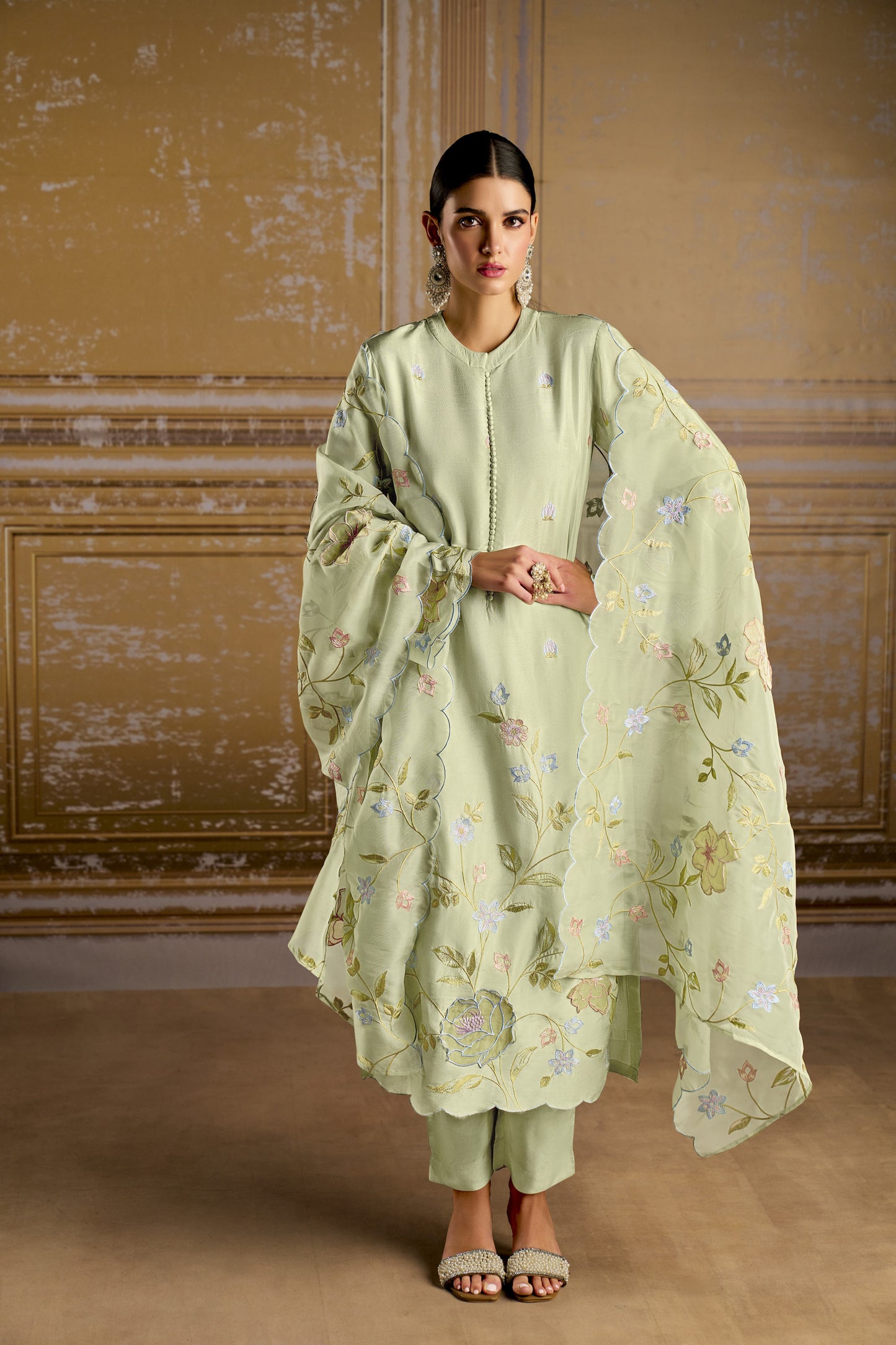 Rashmi Pure Bamber Silk Green Dress Material