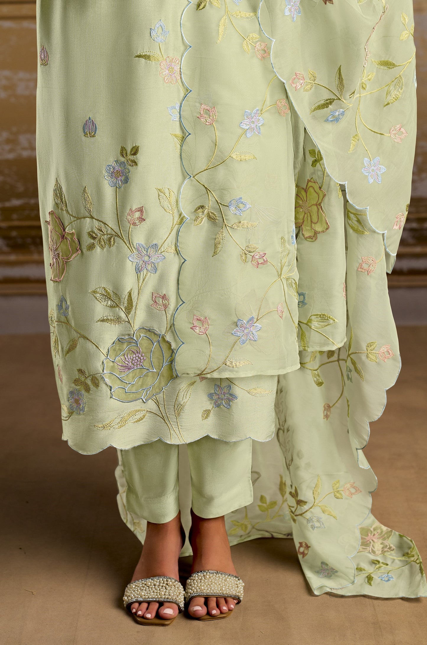 Rashmi Pure Bamber Silk Green Dress Material