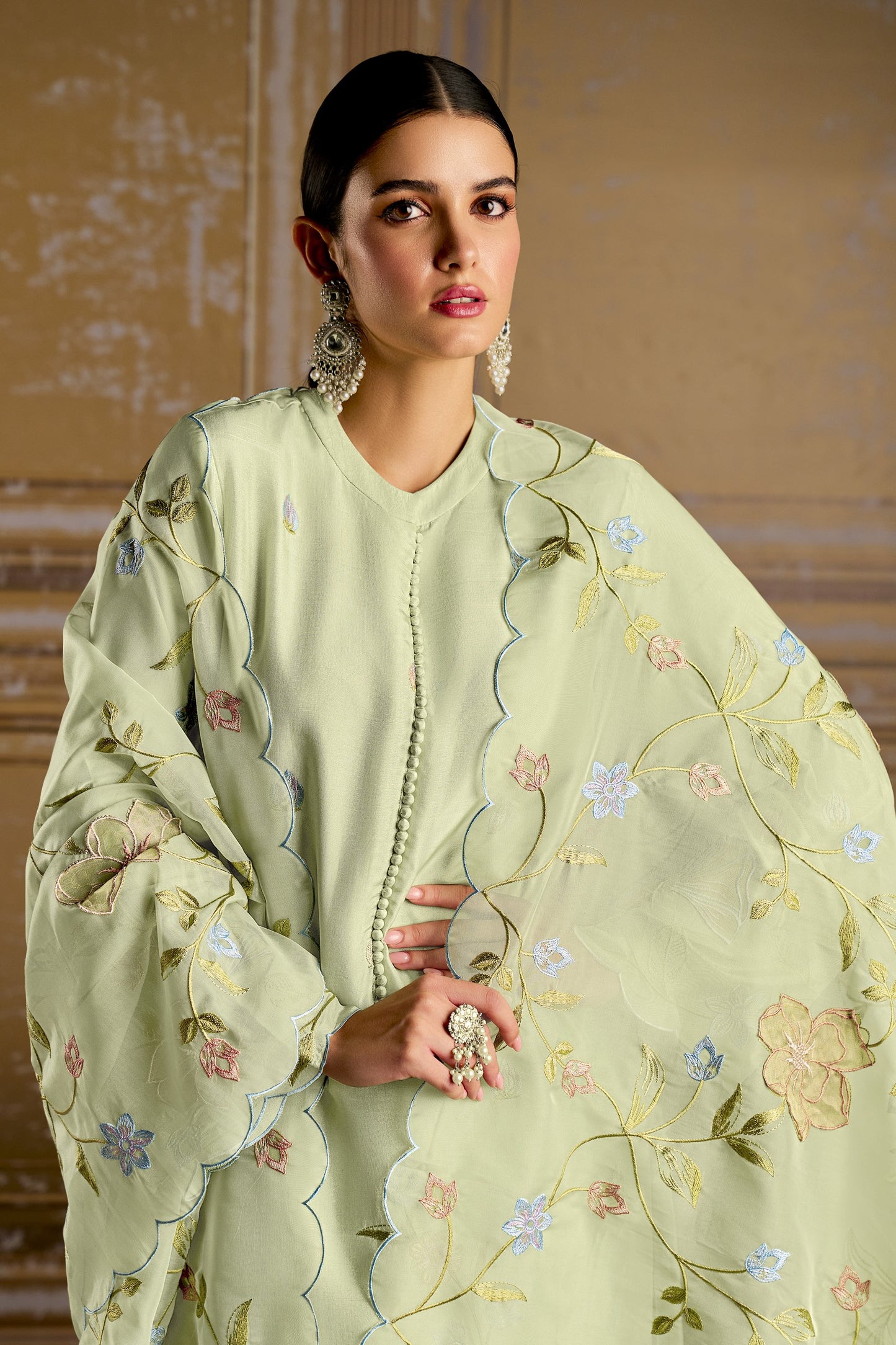 Rashmi Pure Bamber Silk Green Dress Material