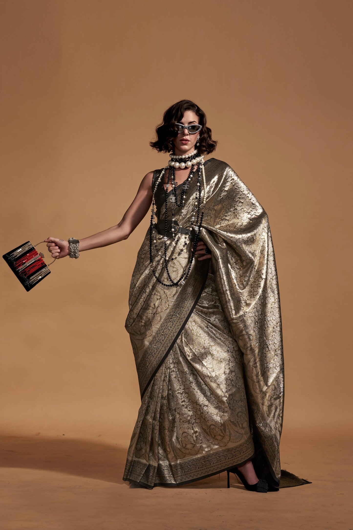 Vanya Black & Bronze Kanjivaram Silk Saree